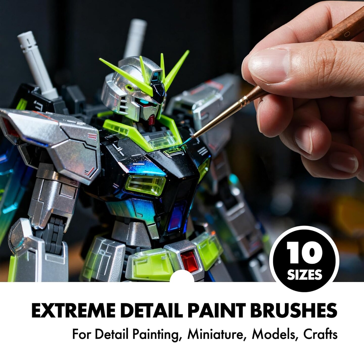 Artify Detail Paint Brush Set, 10-Sizes Fine Paint Brushes for Detail, Model & Craft, Miniature Paint Brushes, No-Splitting Synthetic Synthetic Bristle, for Watercolors, Oil, Acrylics