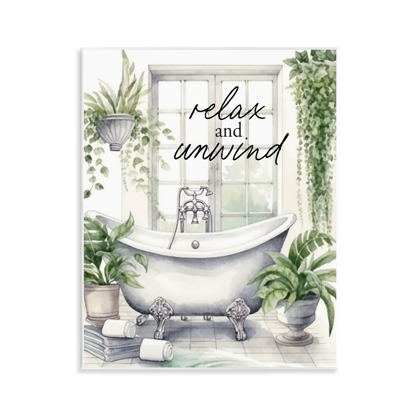 Stupell Industries Relax Unwind Bath & Foliage Wall Plaque, design by Lettered and Lined