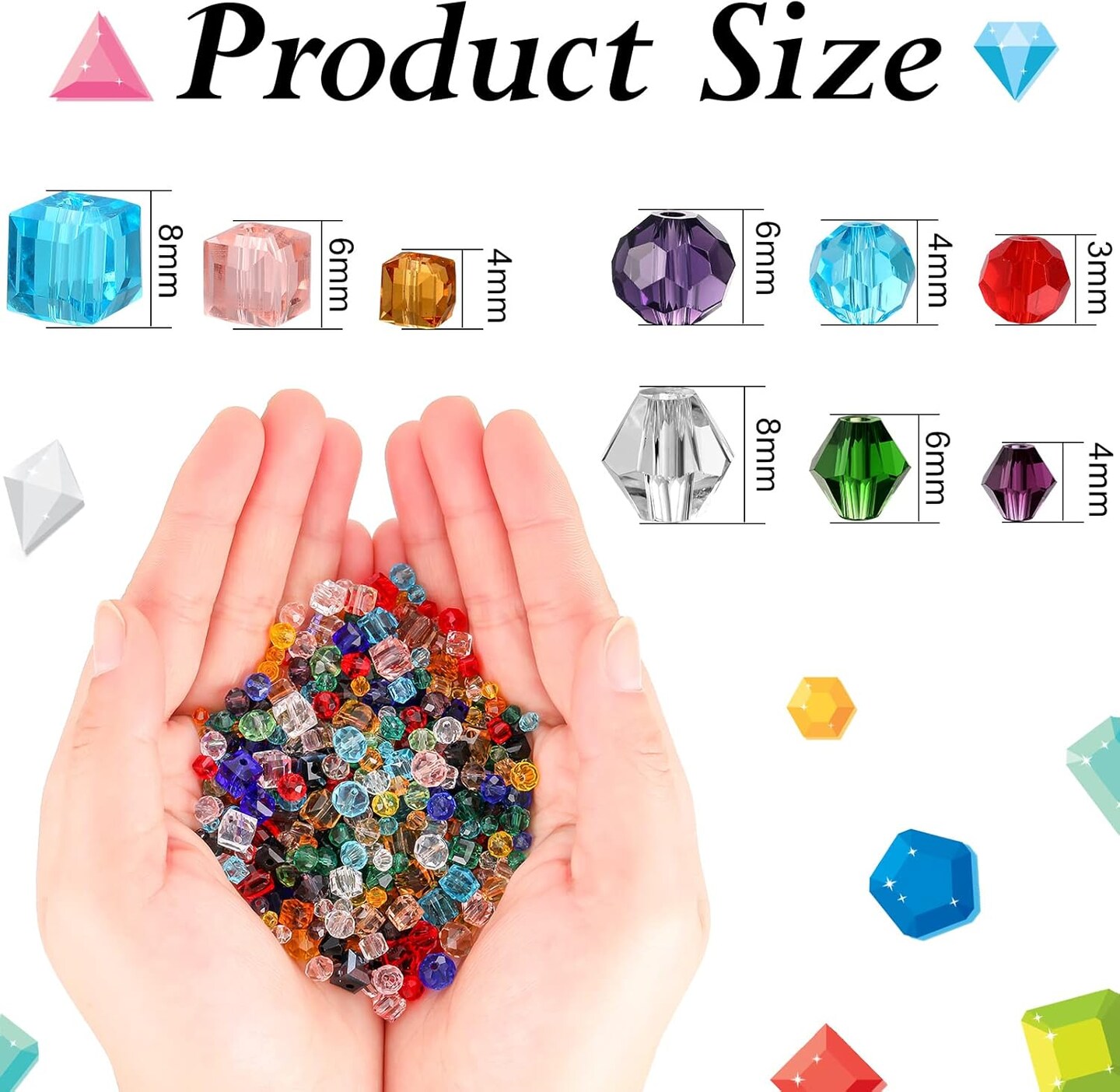 1000 Pieces Crystal Beads for Jewelry Making - Assorted Faceted Glass Bicone Cube Beads Bulk Rondelle Spacer for DIY Crafts Bracelets Necklace Pendants Making Supplies