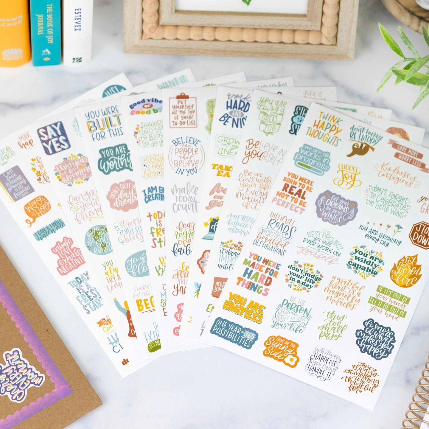 bloom daily planners Inspirational Quote Planner Stickers, 8 Sheets (200+ Stickers) | Cool Tones