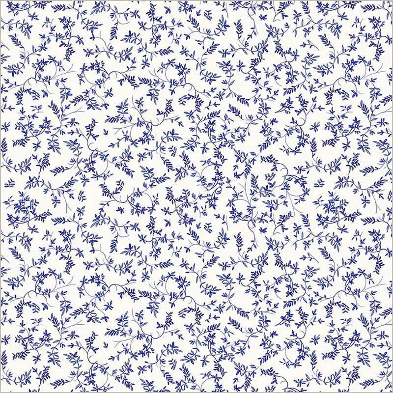 Fabric Windham White Flowing Vine China Blue by the Quarter Yard 54938-1