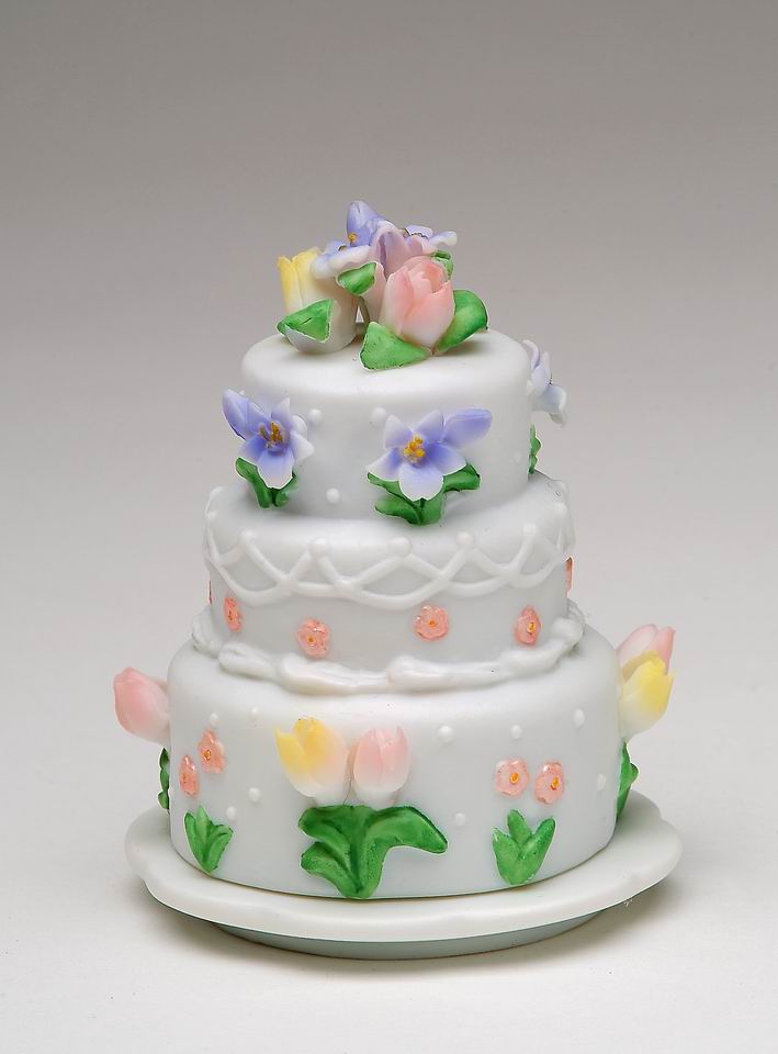 Ceramic Wedding Cake with Tulip Flowers Jewelry Box, Wedding D&#xE9;cor or Gift, Anniversary D&#xE9;cor or Gift, Home D&#xE9;cor, Vanity Decor