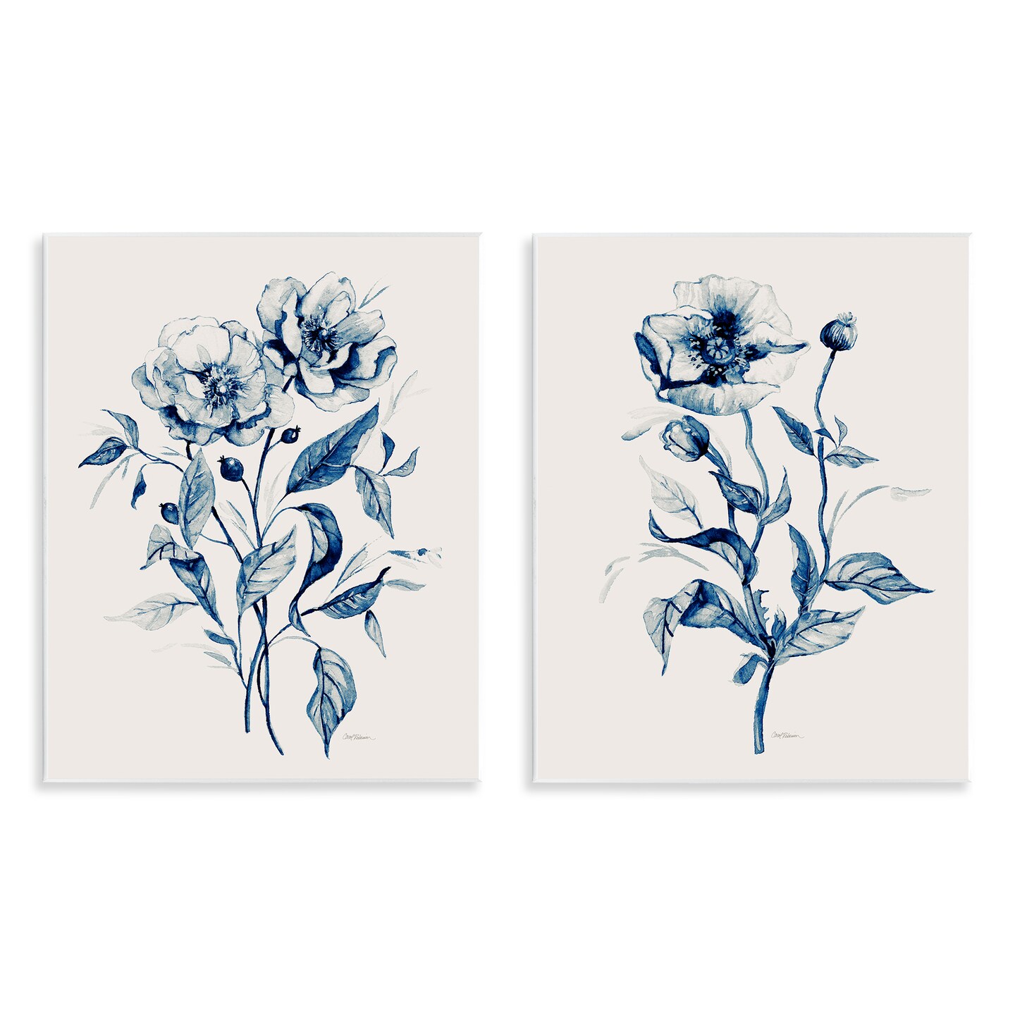 Stupell Industries Blue Sketched Flowers 2pc Wall Plaque Art Set Design by Carol Robinson