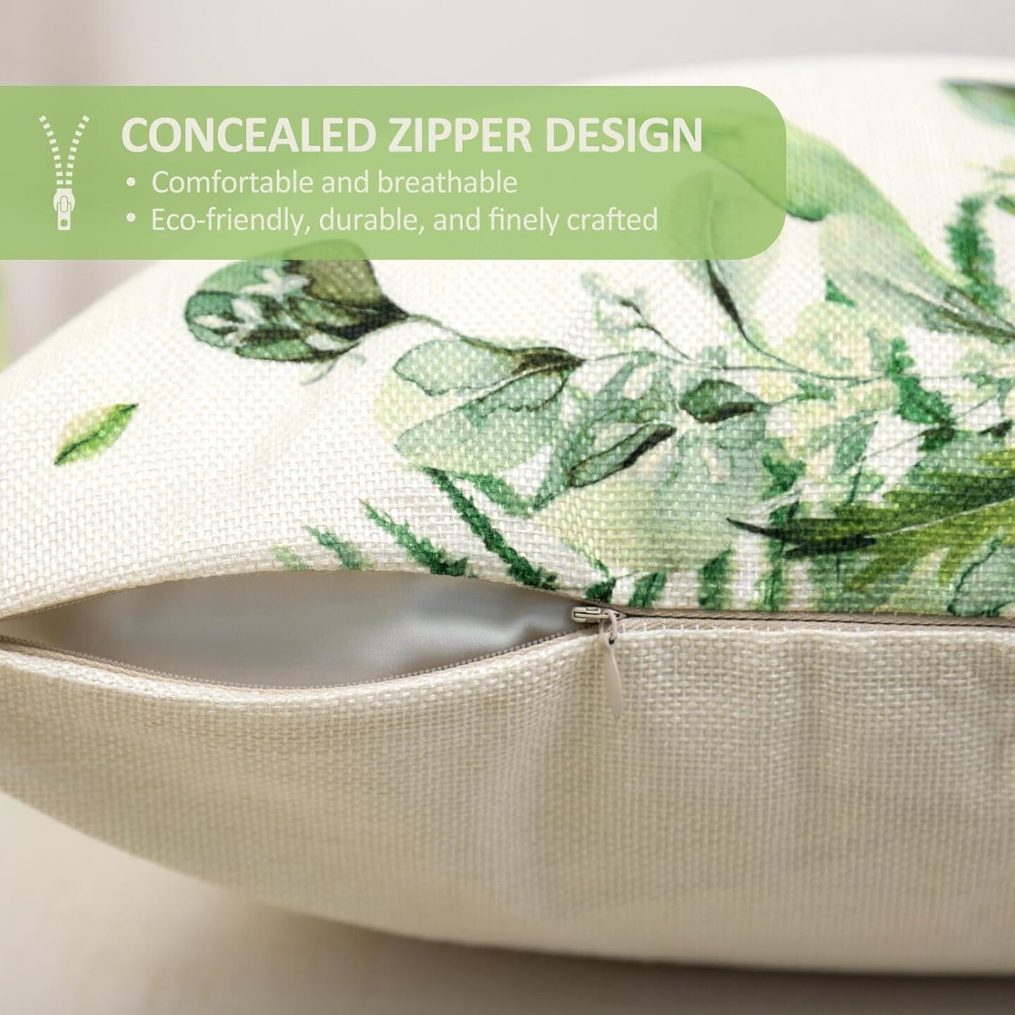 Spring Summer Green Throw Pillow Covers 18x18 Floral Farmhouse Decorative Cushion for Couch Sofa Living Room Set of 4
