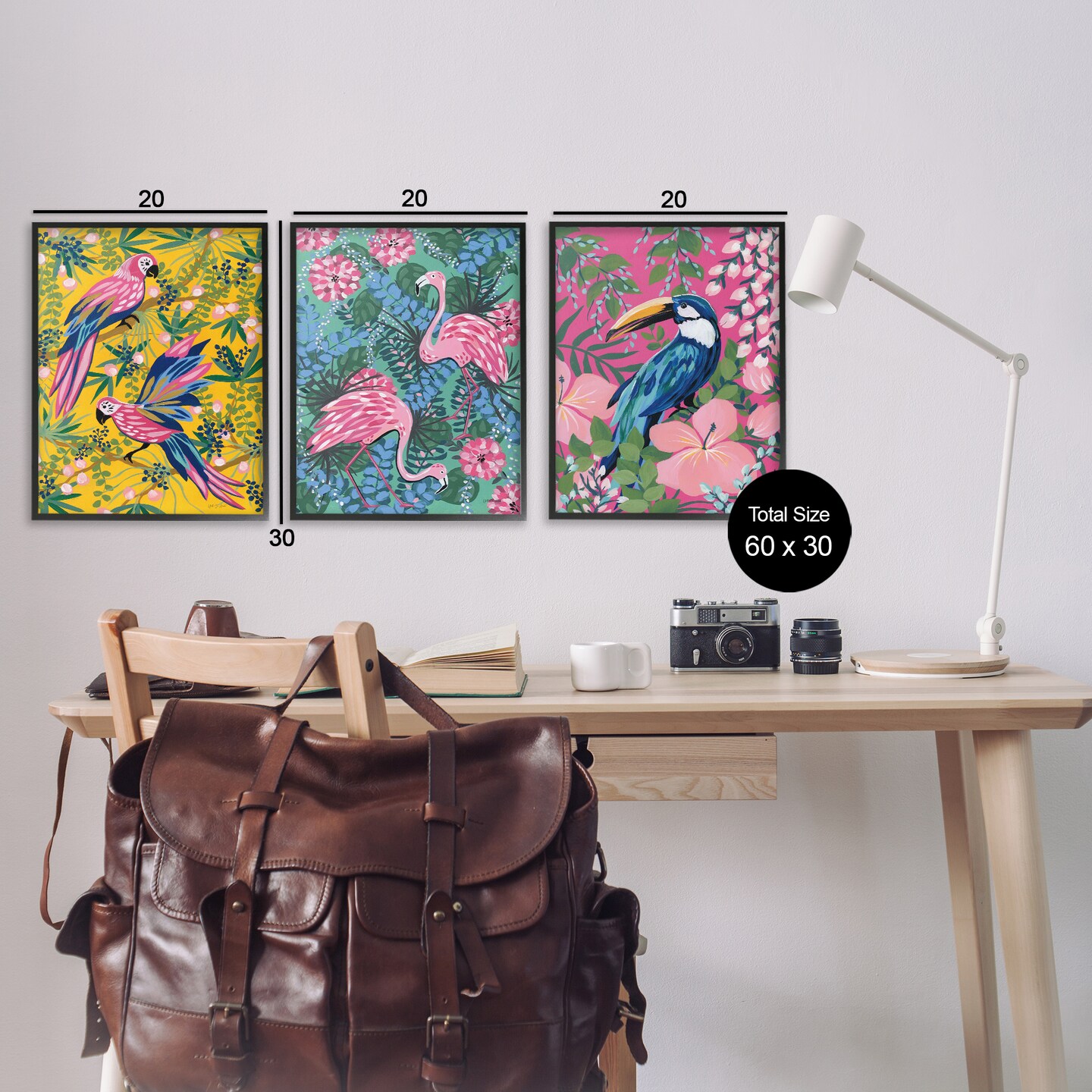 Stupell Industries Tropical Birds & Botanicals 3pc Framed Giclee Wall Art Set Design by Yvette St. Amant