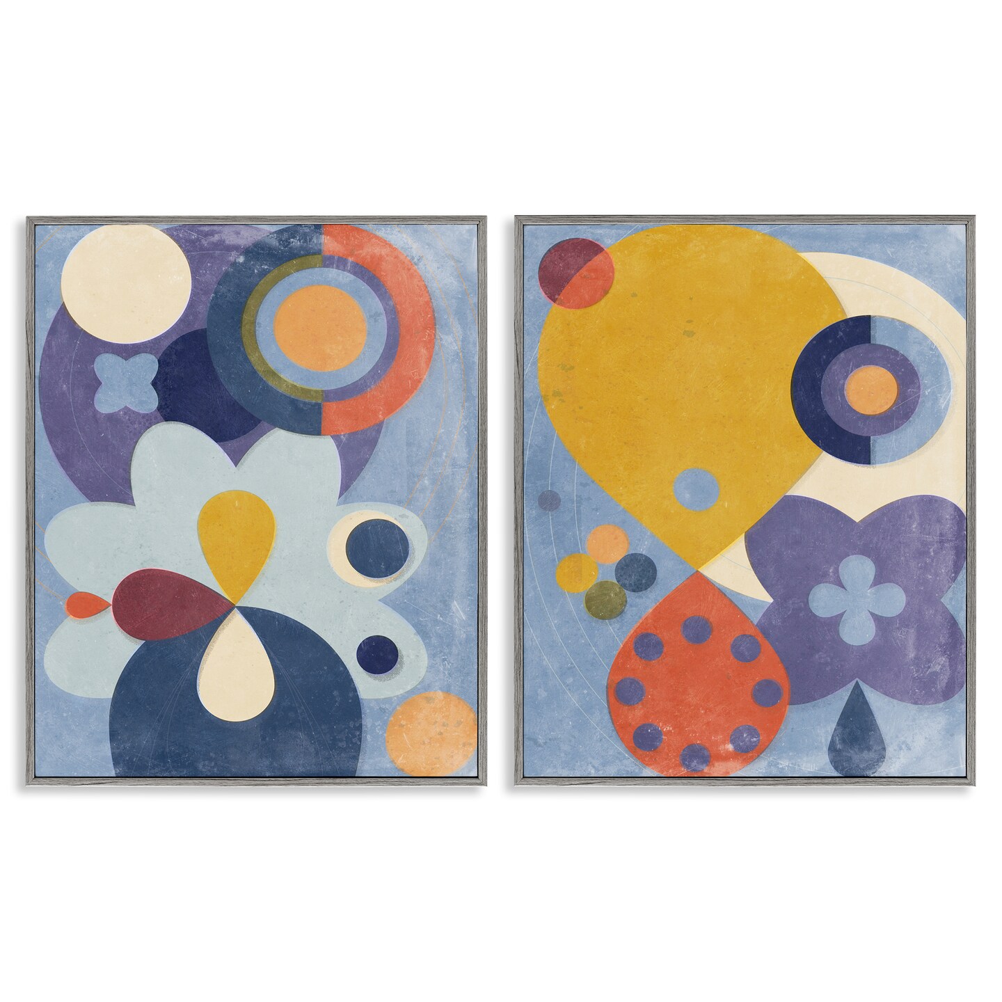 Stupell Industries Retro Shapes on Blue 2pc Framed Giclee Wall Art Set Design by Victoria Barnes