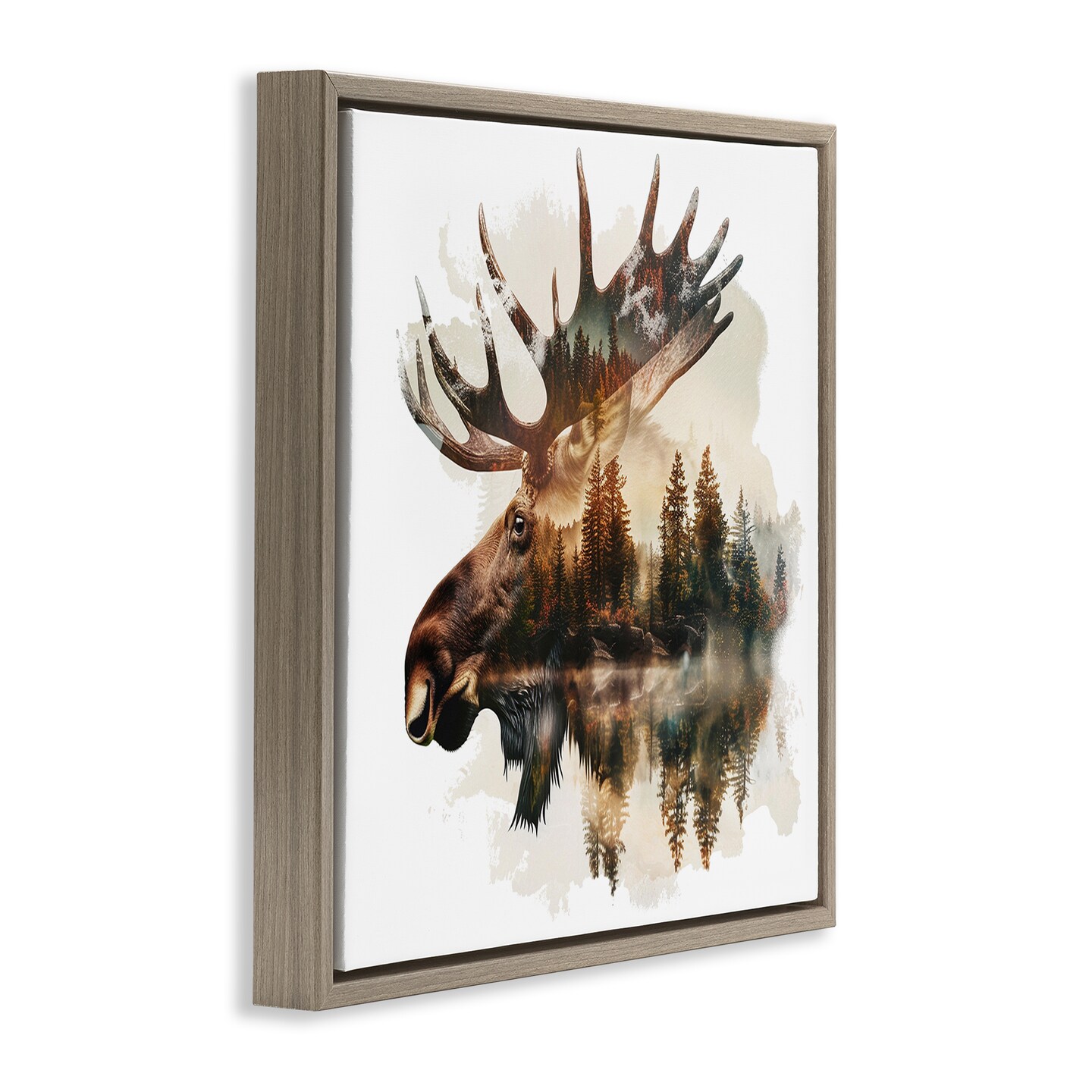 Stupell Industries Moose Antlers Silhouette Floater Framed Canvas Wall Art Design by LSR Design Studio