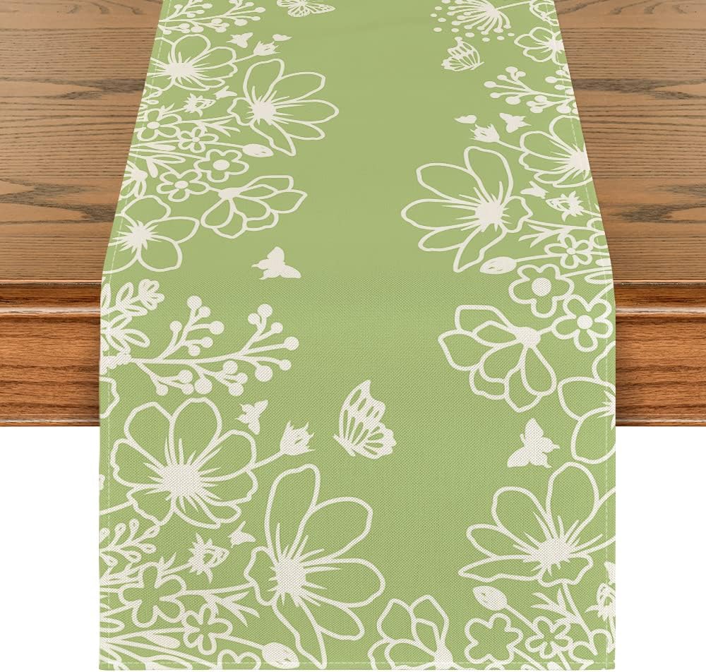 Bloom Flowers & Butterfly Table Runner – Seasonal Spring & Holiday Décor for Dining & Kitchen