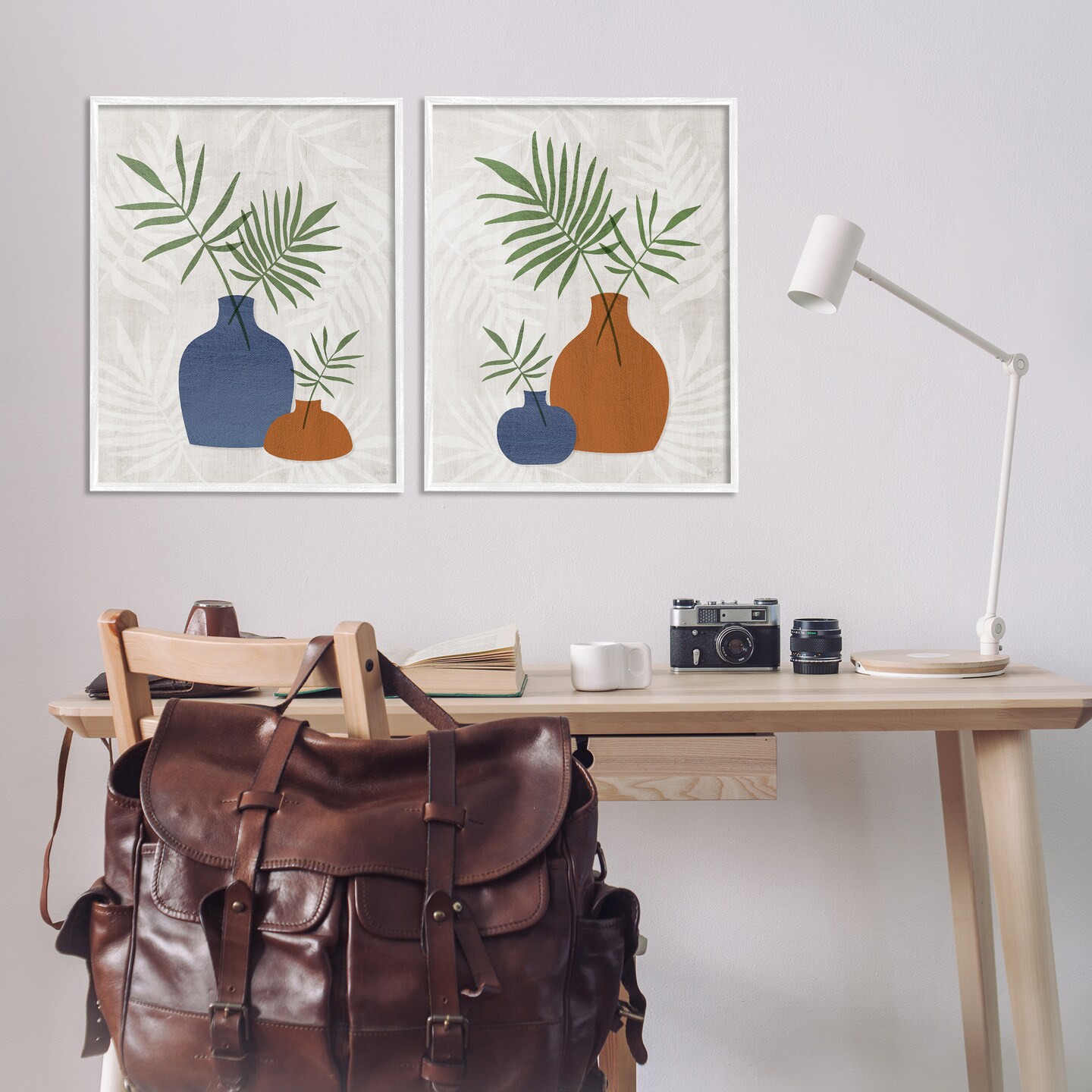 Stupell Industries Midcentury Palm Vases 2pc Framed Giclee Wall Art Set Design by Natalie Carpentieri