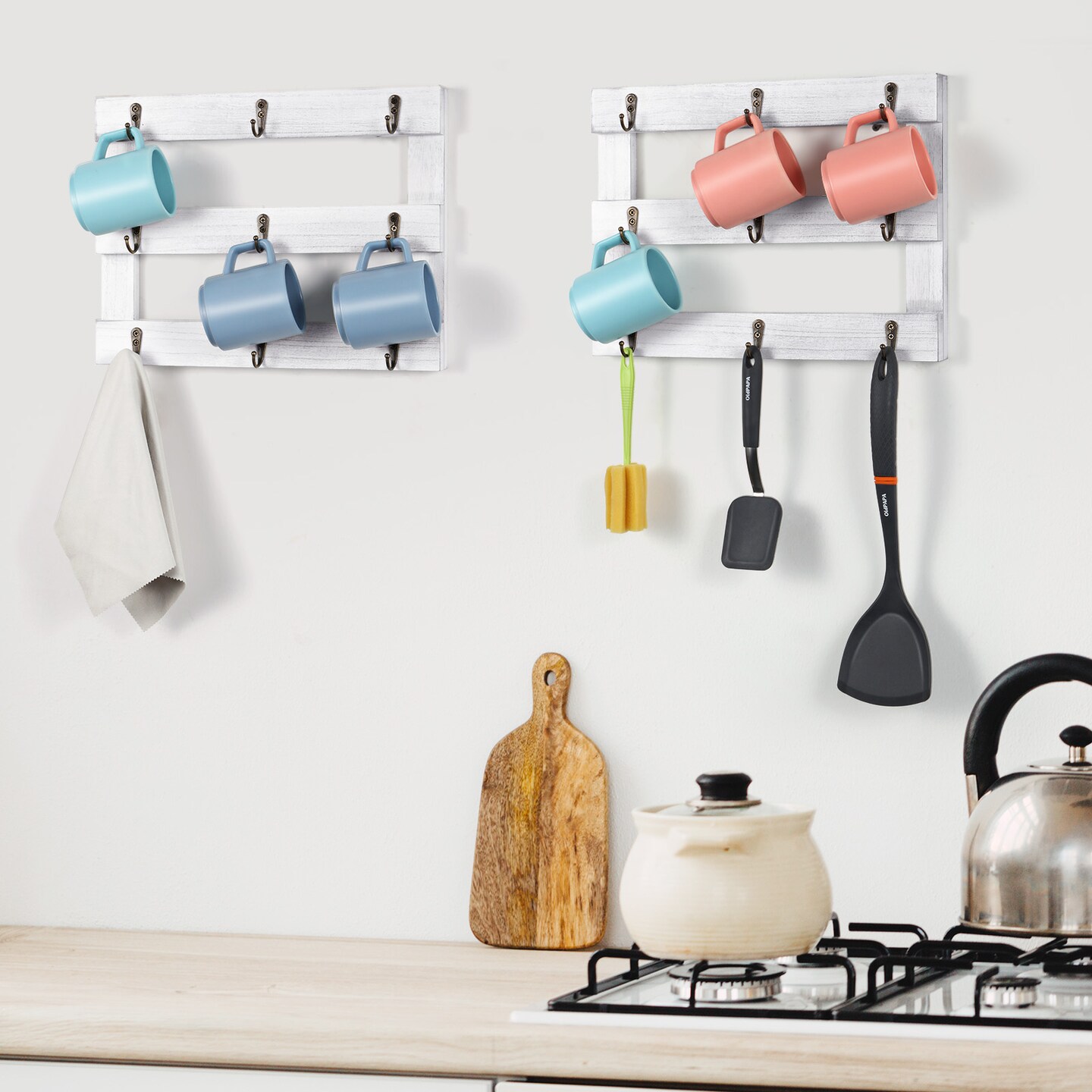 2pcs Three-Tier Wall-Mounted Cup Holder Ornament Organizer White