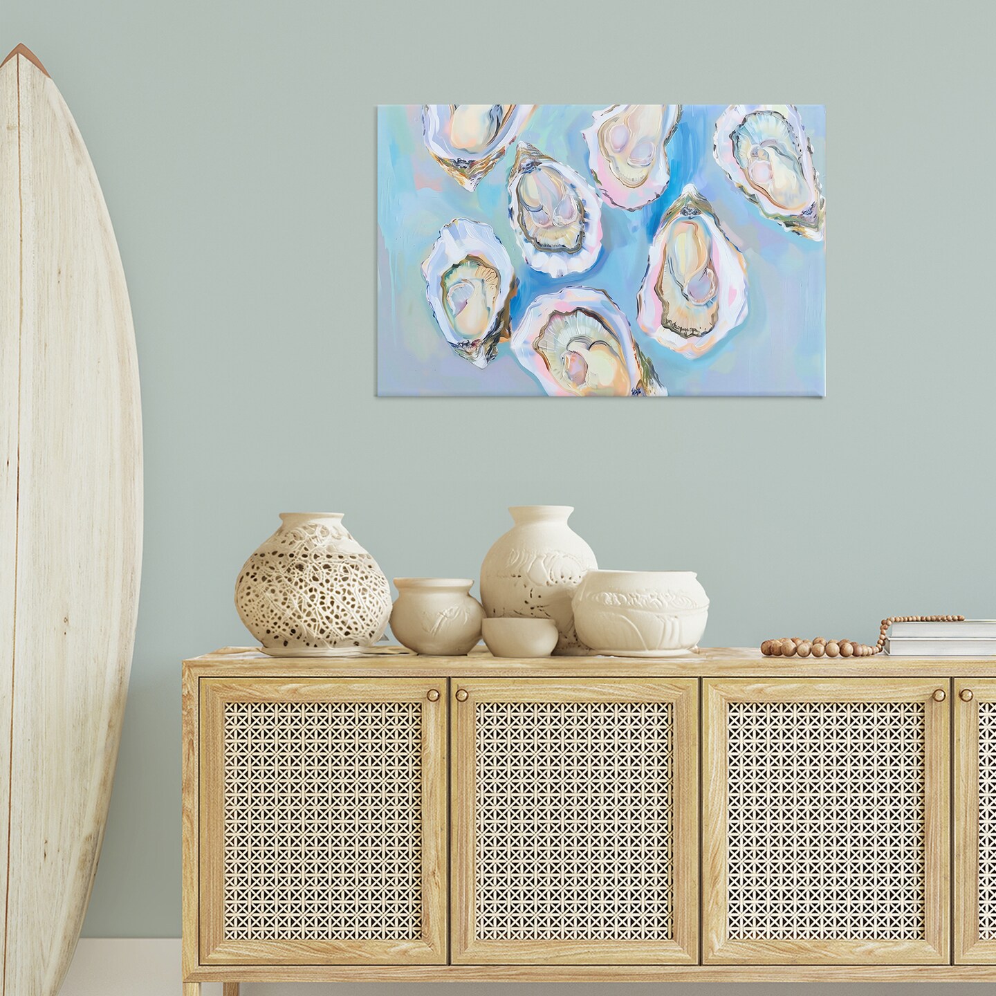 Stupell Industries Pastel Oysters on Blue Canvas Wall Art Design by Arlington Prints