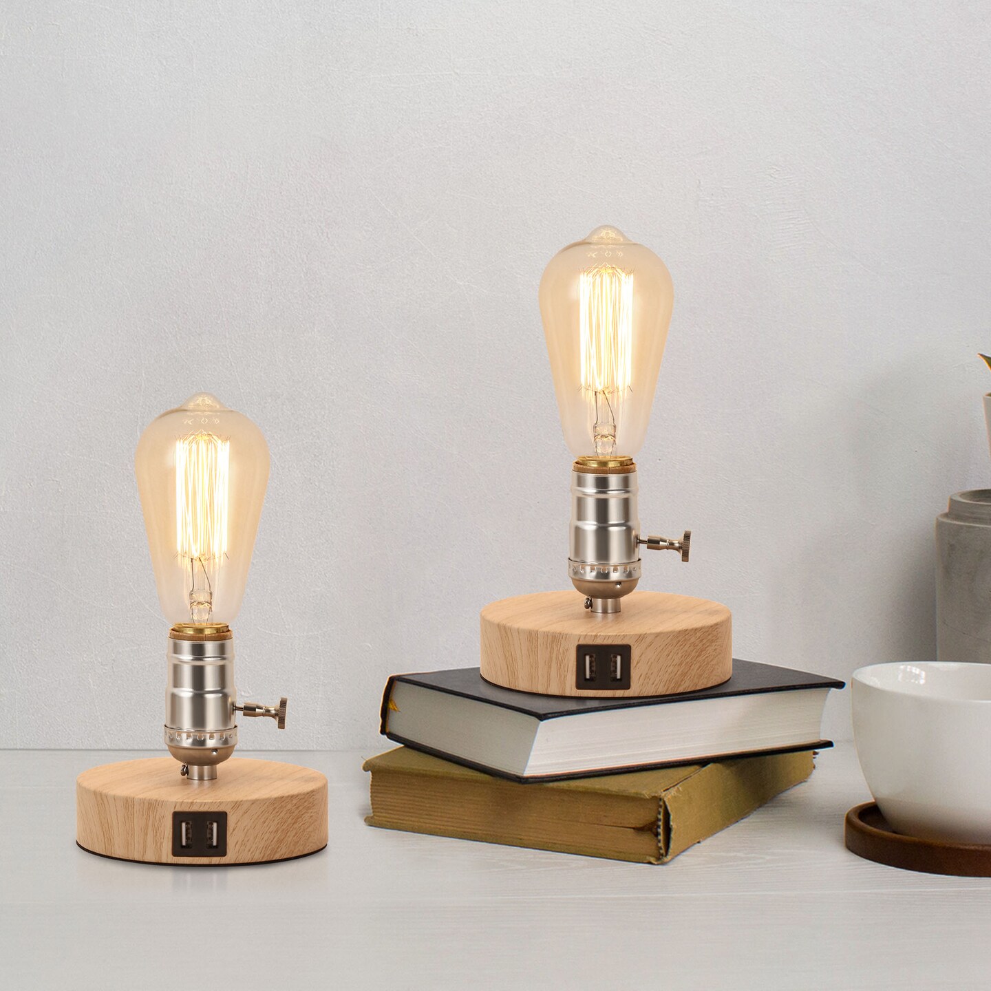 2PCS Vintage Table Lamp with Dual USB ports for Bedroom, Office, Living Room