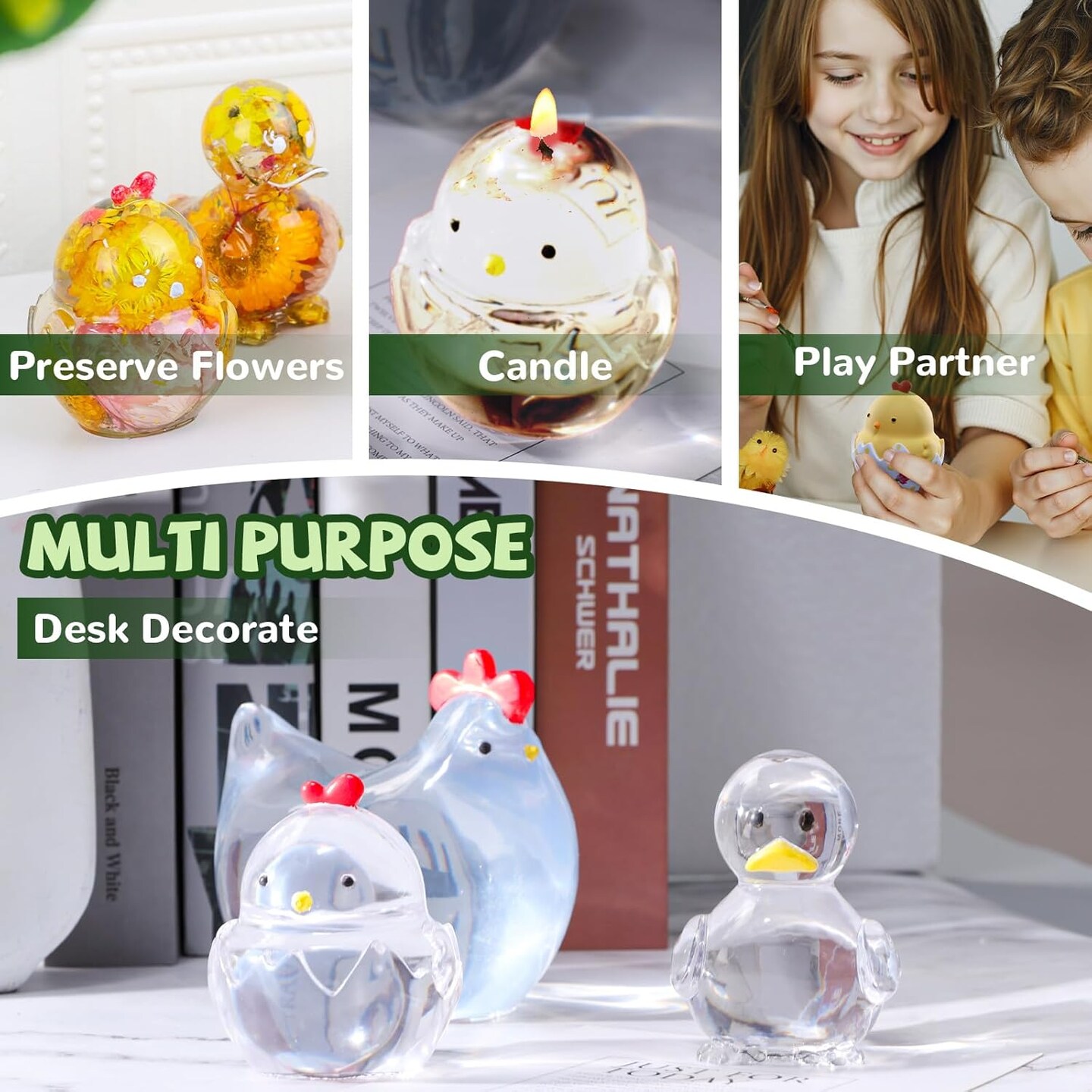 LET’S Resin 3pcs Animal Resin Molds, Large 3D Chick & Duck Resin Molds Silicone, Flexible Effortless Demoldable Epoxy Molds for Resin Casting, Soap, Candle, Flowers Preservation
