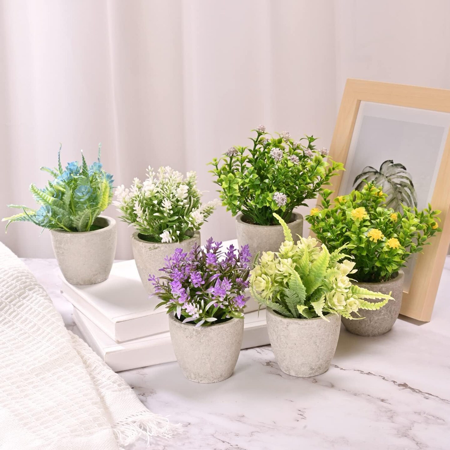 Set of 6 Potted Artificial Flower Arrangements – Spring Decor