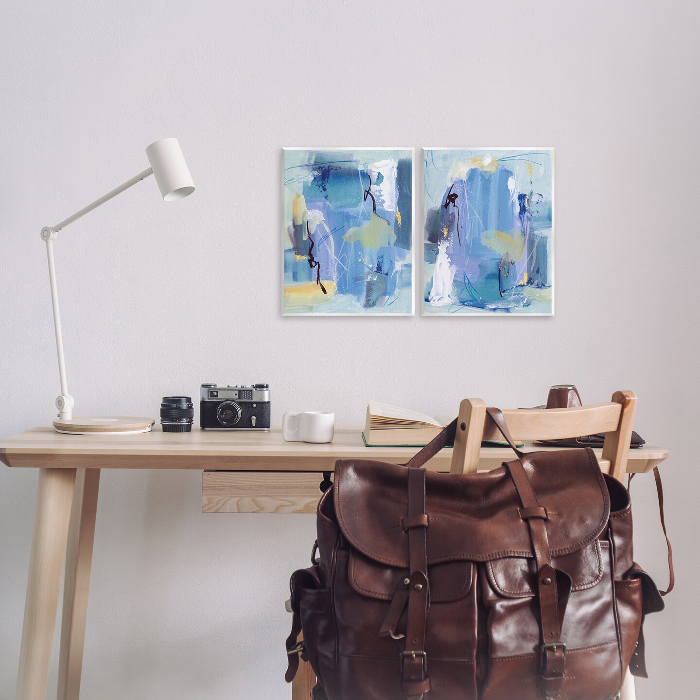 Stupell Industries Blue Abstract with Yellow 2pc Wall Plaque Art Set Design by Melissa Wang