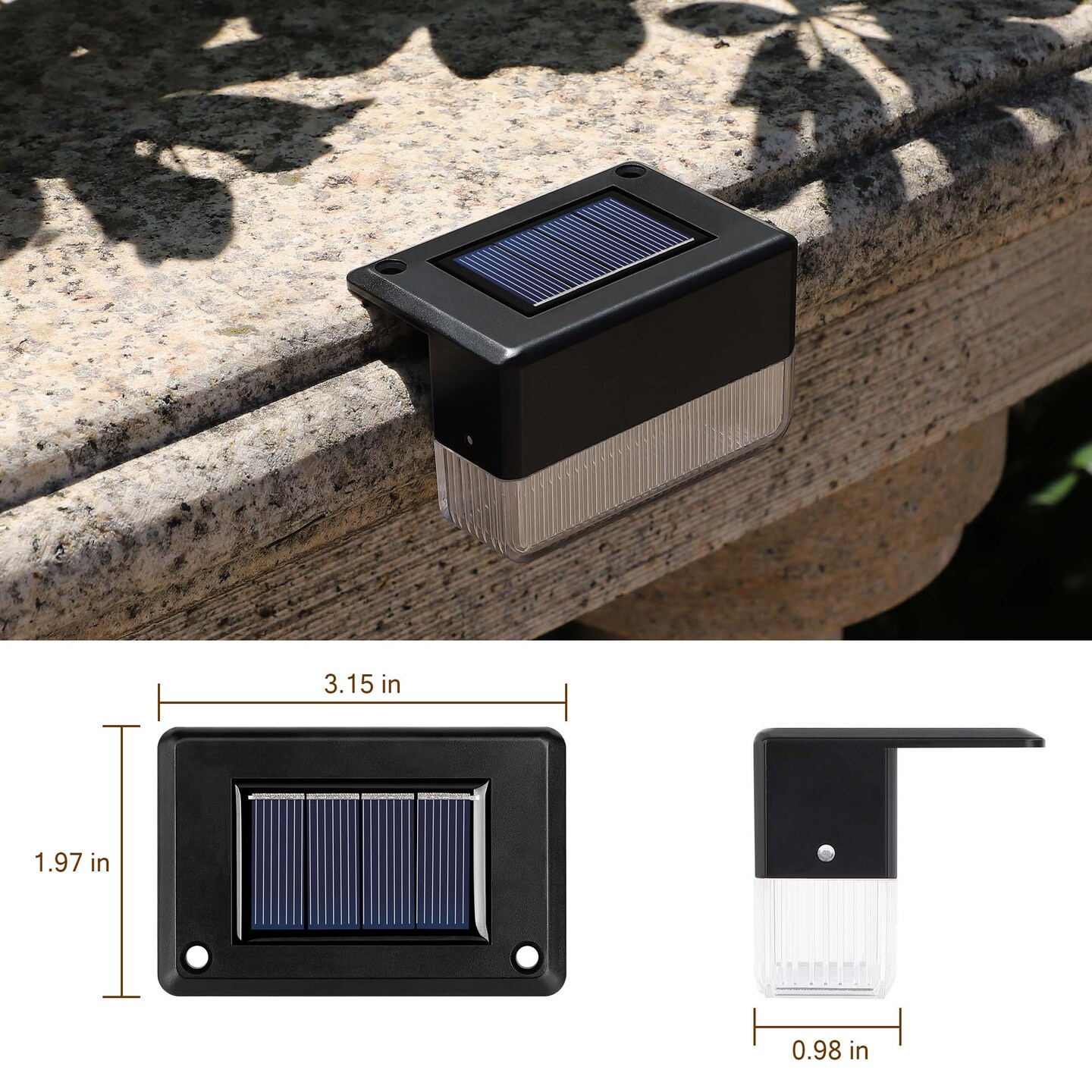 8pcs Solar Deck Lights Step Light Outdoor Pathway Fence Light 2 Lighting Modes