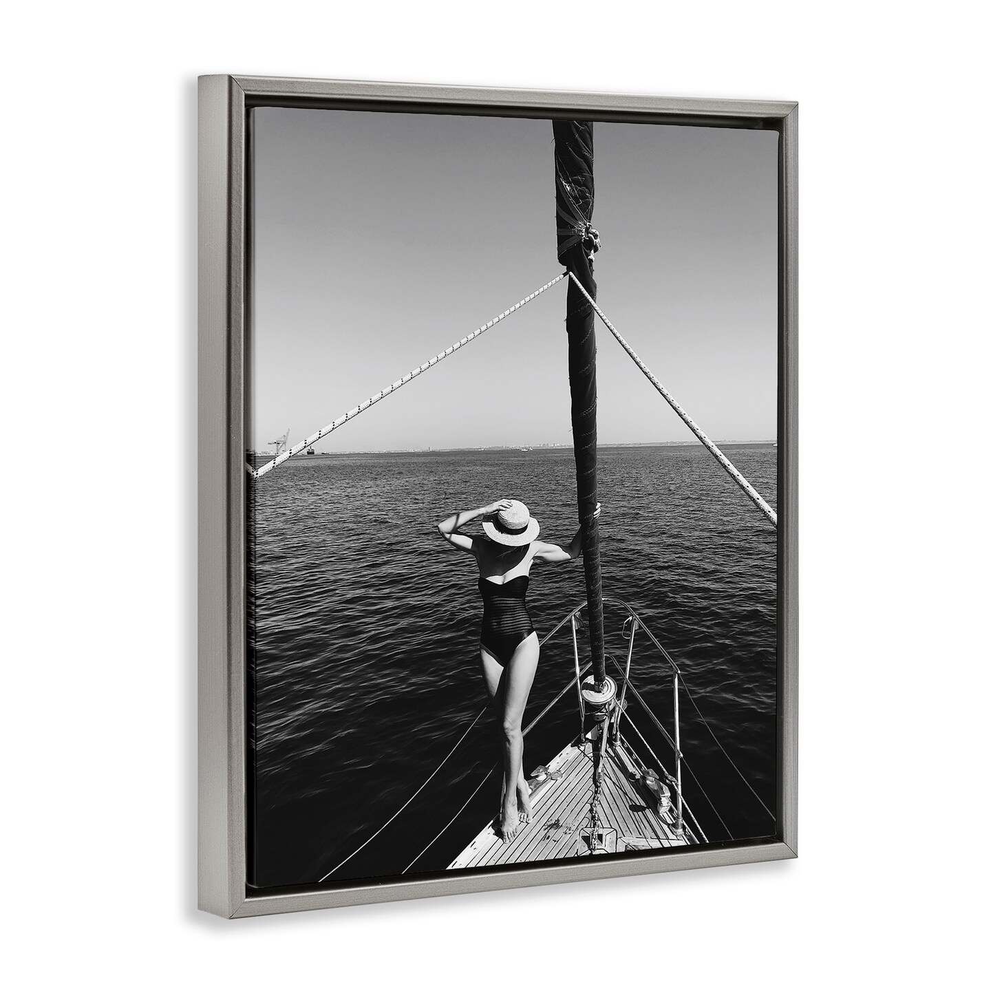 Stupell Industries Woman Posing on Boat Floater Framed Canvas Wall Art Design by LSR Design Studio
