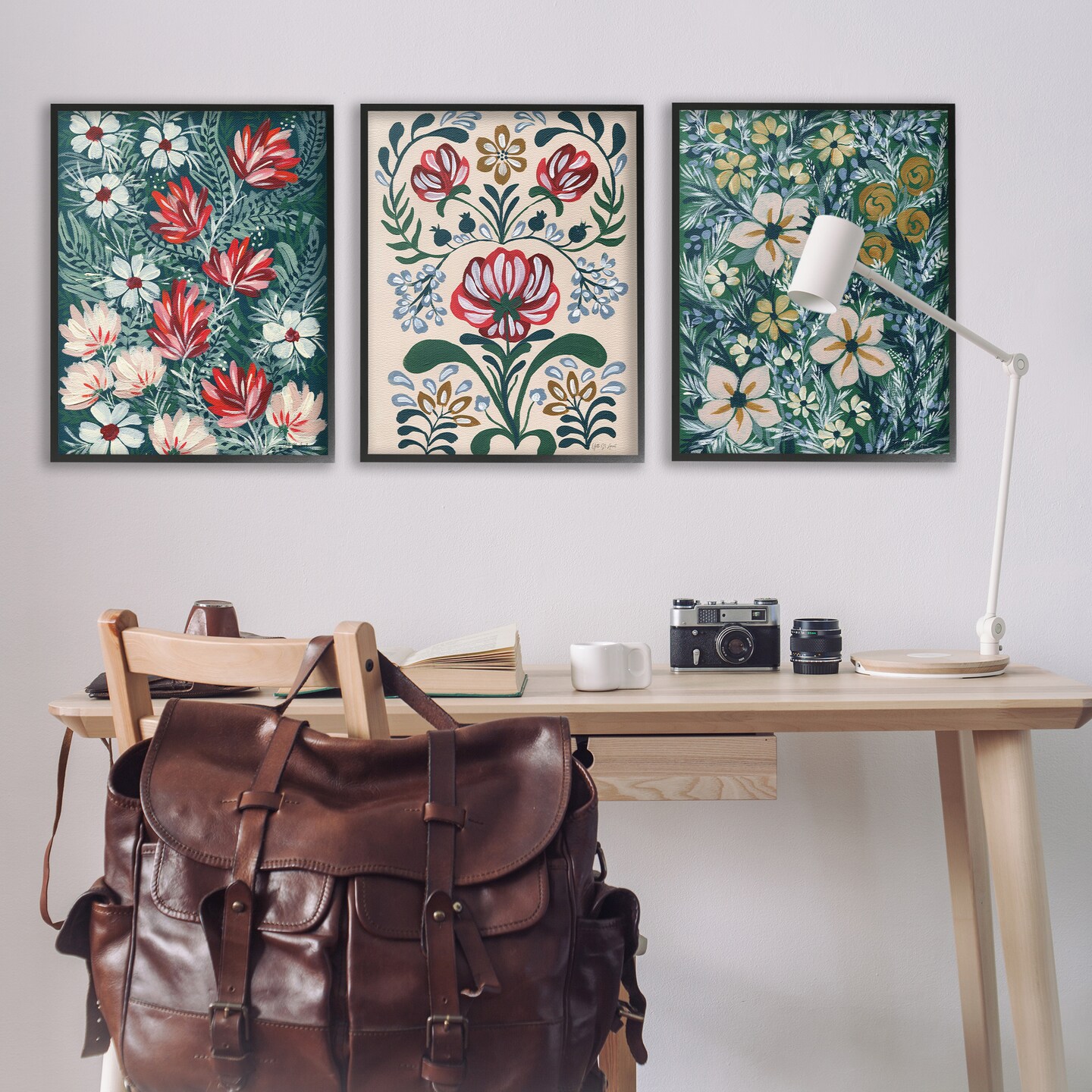 Stupell Industries Boho Folksy Florals 3pc Framed Giclee Wall Art Set Design by Yvette St. Amant