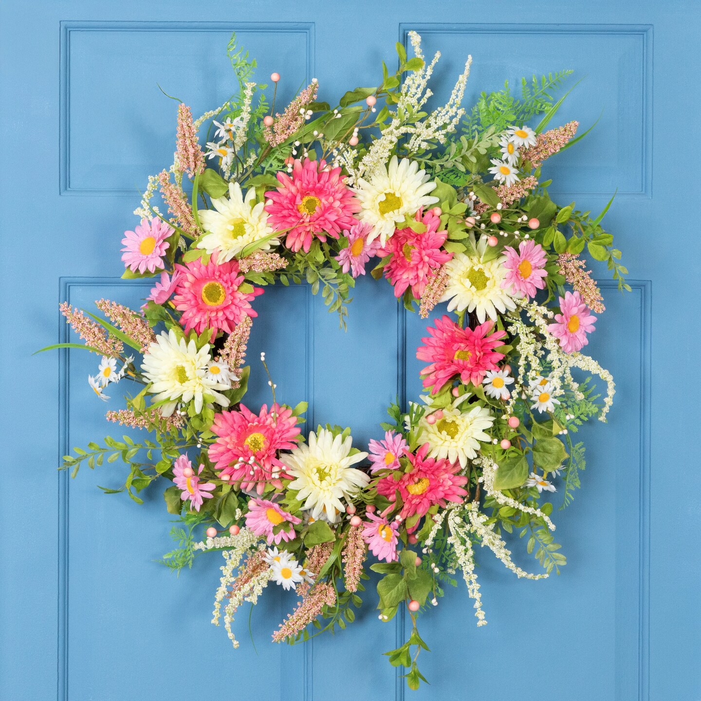Northlight Gerbera Daisy and Statice Floral Spring Wreath - 23" - Pink/White