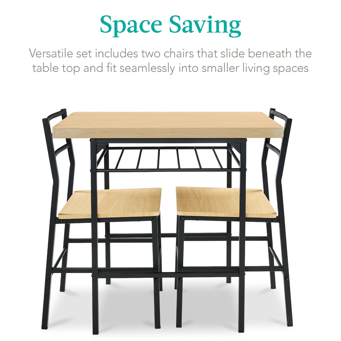 Best Choice Products 3-Piece Modern Dining Set, Square Table &#x26; Chairs Set w/ Steel Frame, Built-In Storage Rack