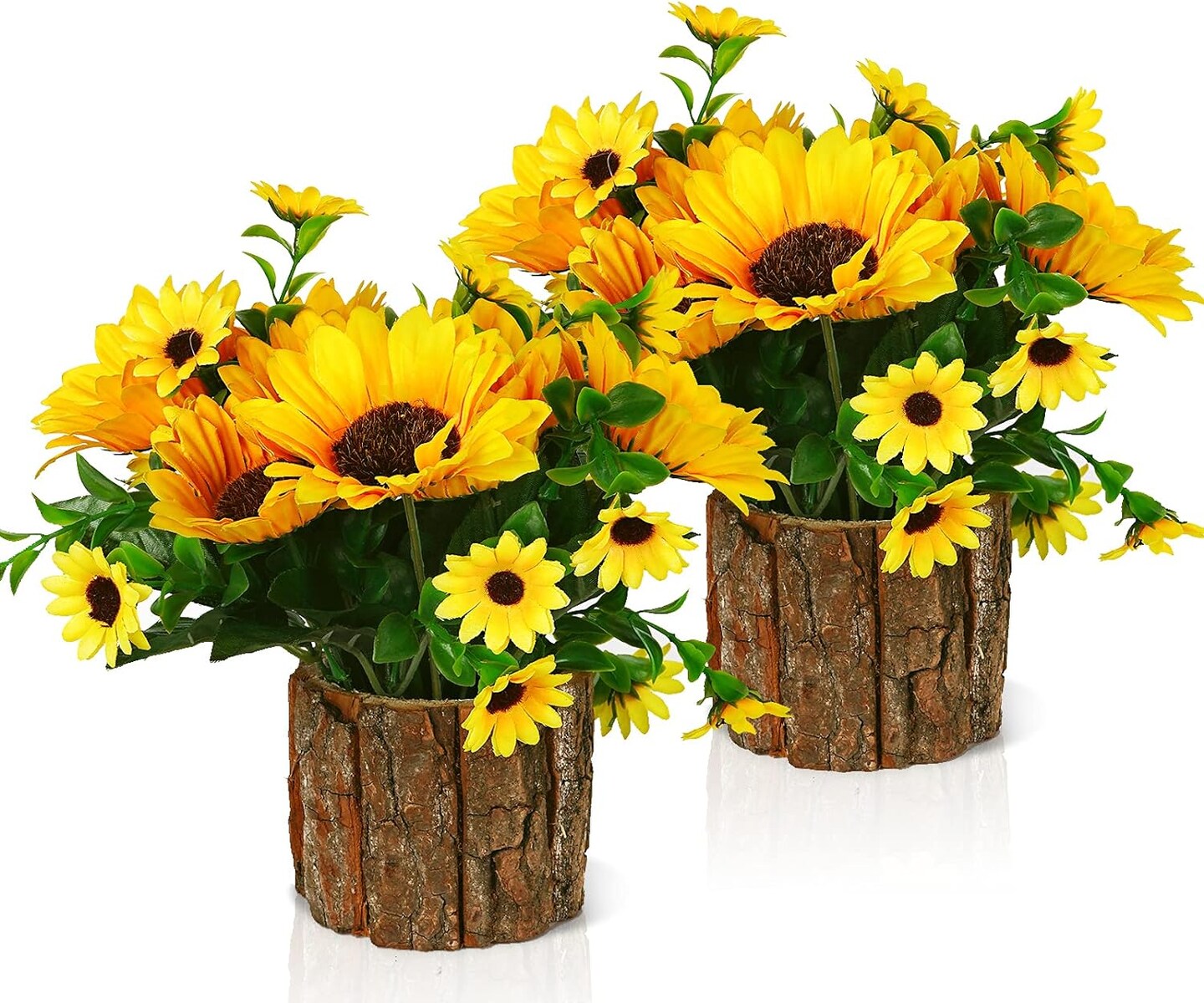 Artificial Flowers Fake Silk Sunflower Flower in Planters Flower Vase Small Rustic Potted Flower Arrangements Artificial for Home Outdoors Tabletop Decor Set of 2 (Yellow)