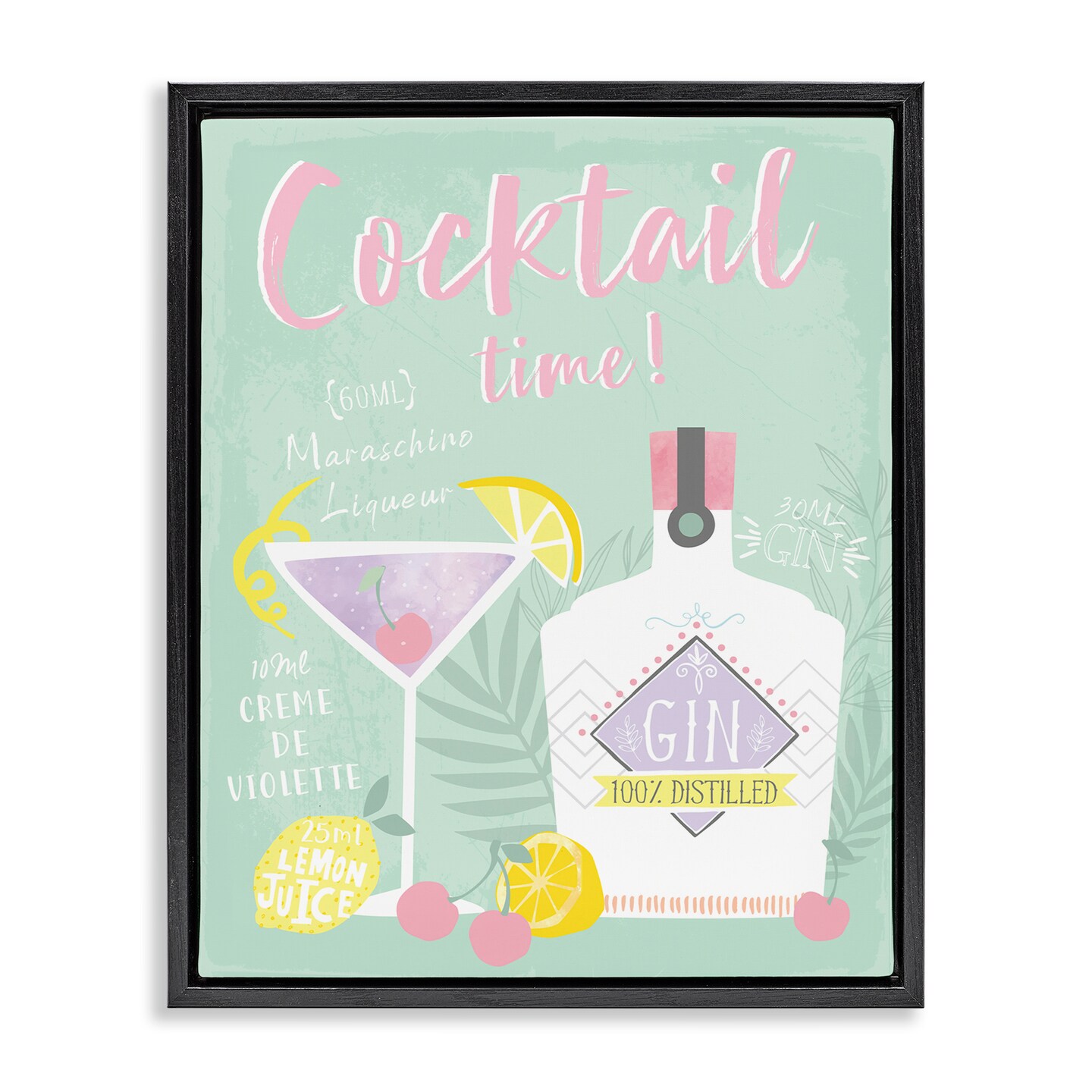 Stupell Industries Cocktail Time with Recipe Floater Framed Canvas Wall Art Design by Angela Nickeas