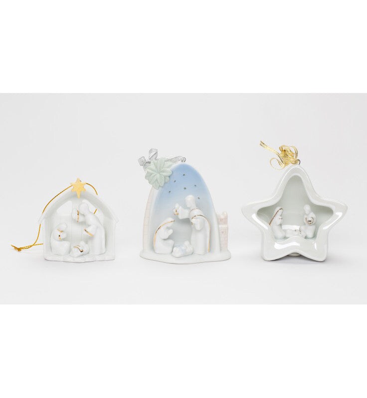 Ceramic Nativity Scene Christmas Tree Ornaments-Set of 3, Home D&#xE9;cor, Gift for Her, Gift for Mom, Religious D&#xE9;cor, Christmas D&#xE9;cor