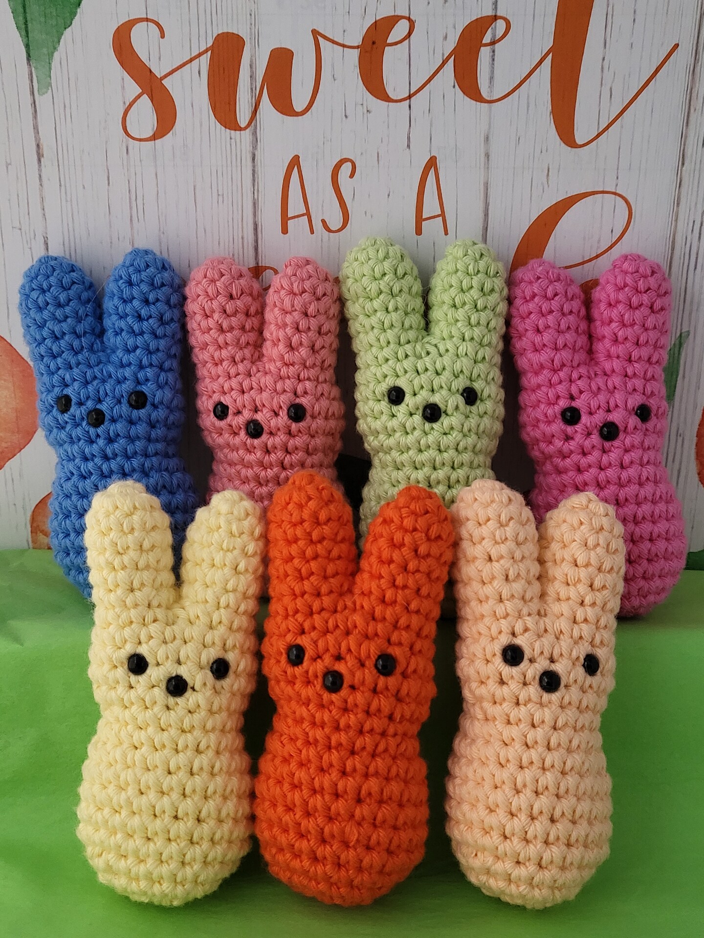 product name is Easter Bunny Handmade Crochet Small Easter Basket Gift Peeps
