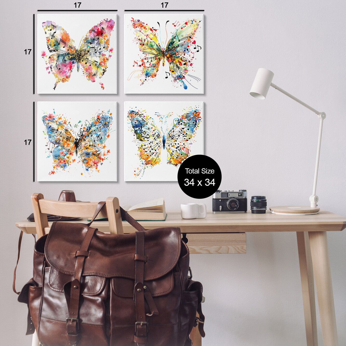 Stupell Industries Butterflies with Music Notes 4pc Canvas Wall Art Set Design by LSR Design Studio