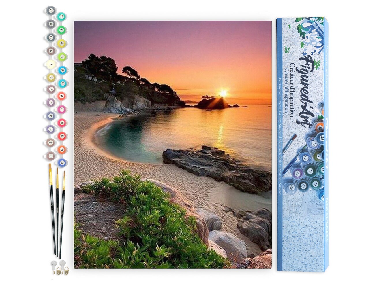 Figured'Art Paint by Numbers Kit for Adults Quiet Beach at Dusk 16"x20" - Craft Art Painting DIY Kit Rolled Canvas without frame