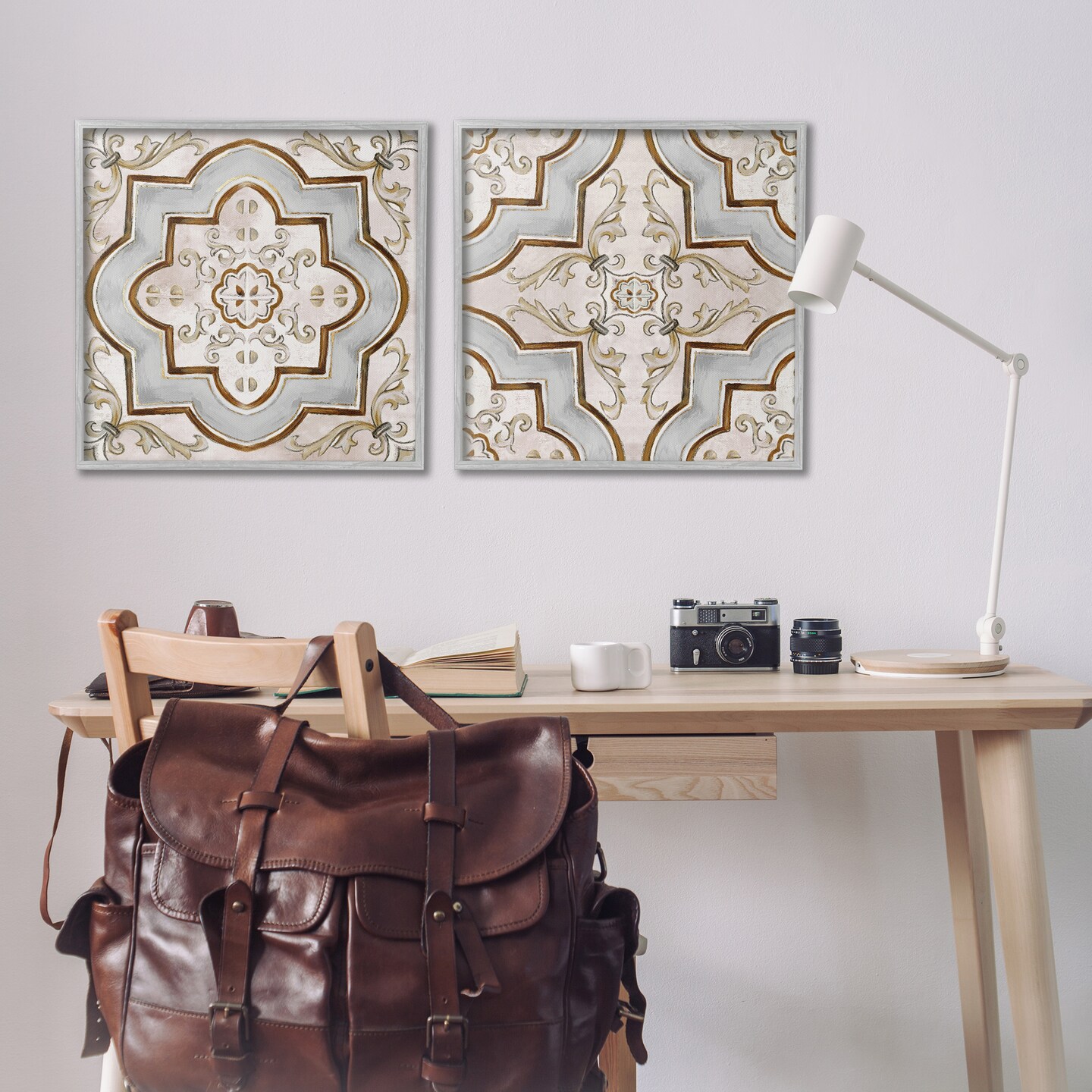 Stupell Industries Moroccan Tile in Neutrals 2pc Framed Giclee Wall Art Set Design by Irena Orlov