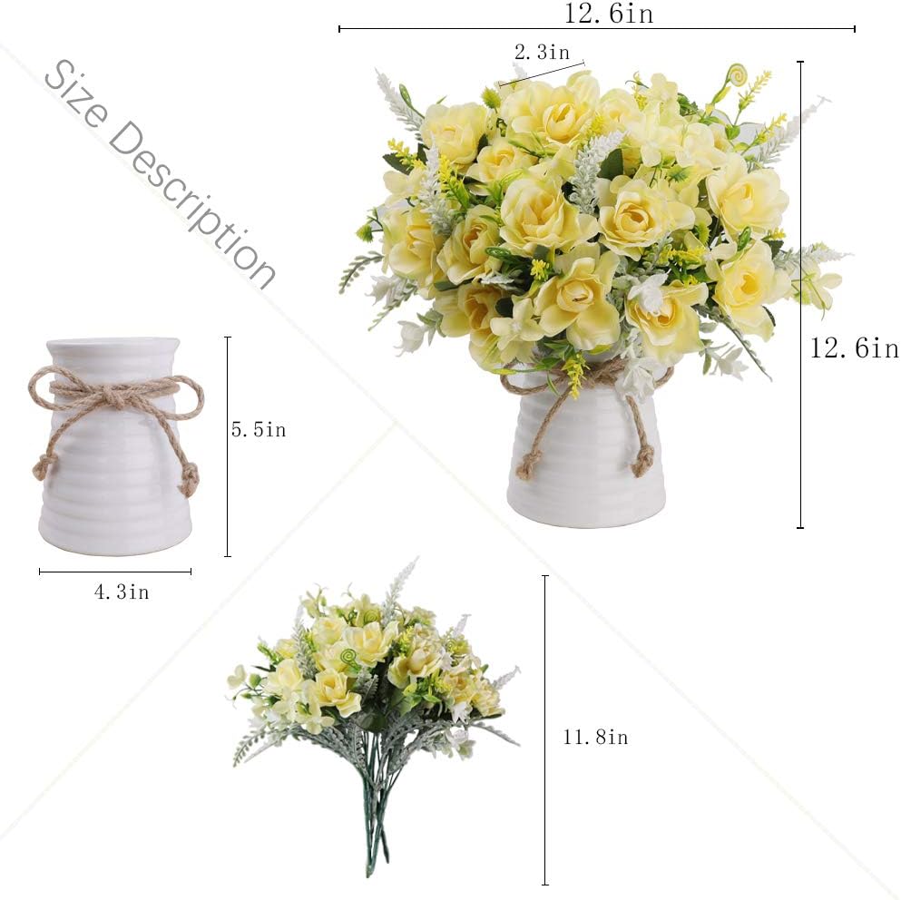 Artificial Flowers with Vase Fake Silk Flowers in Vase Gardenia Flowers Decoration for Home Table Office Party (Champagne)