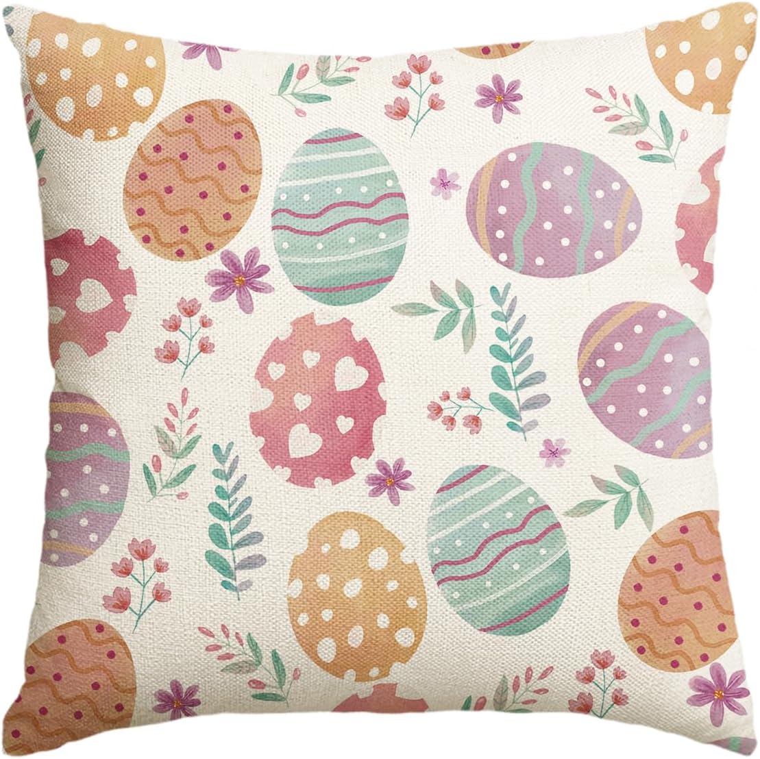 Easter Egg Floral Throw Pillow Cover – Spring Cushion Case for Sofa & Couch Décor (1 PC)