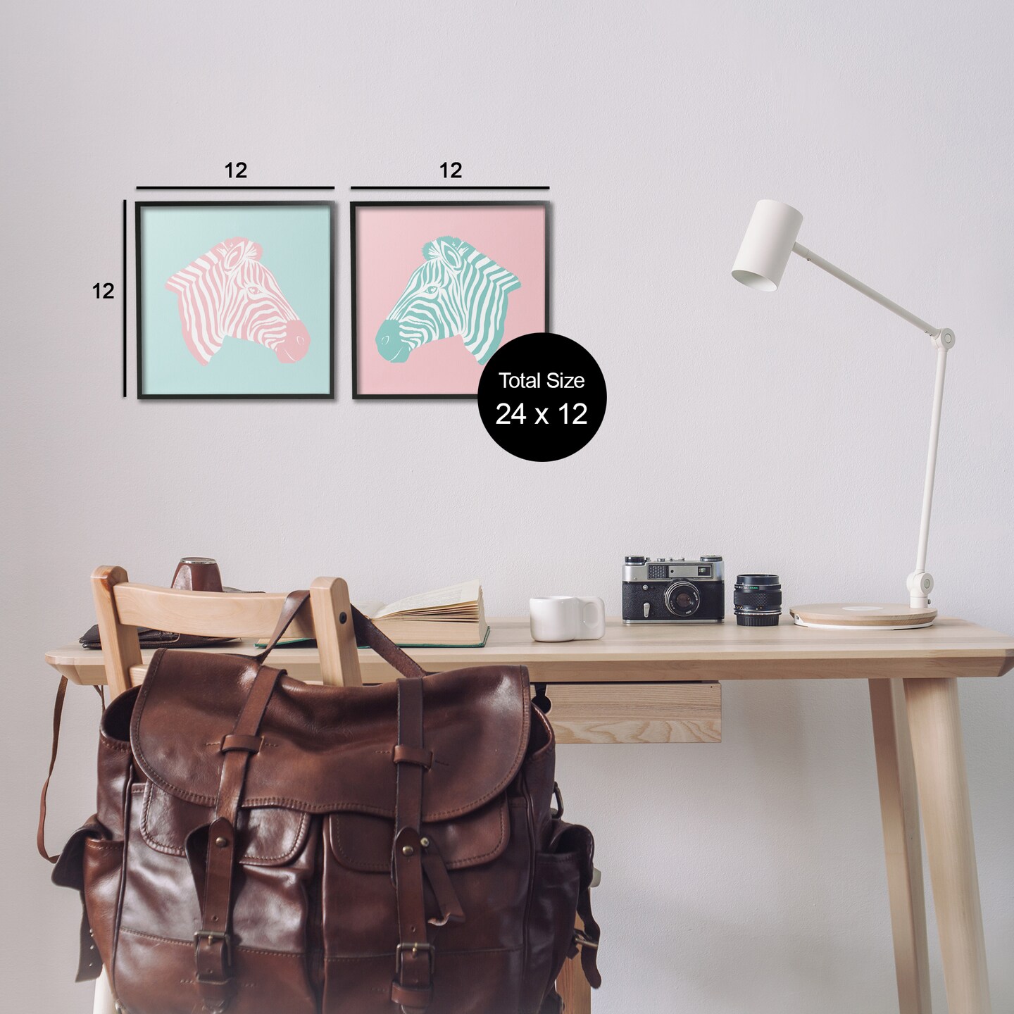 Stupell Industries Sweet Pink and Teal Zebras 2pc Framed Giclee Wall Art Set Design by Martina Pavlova