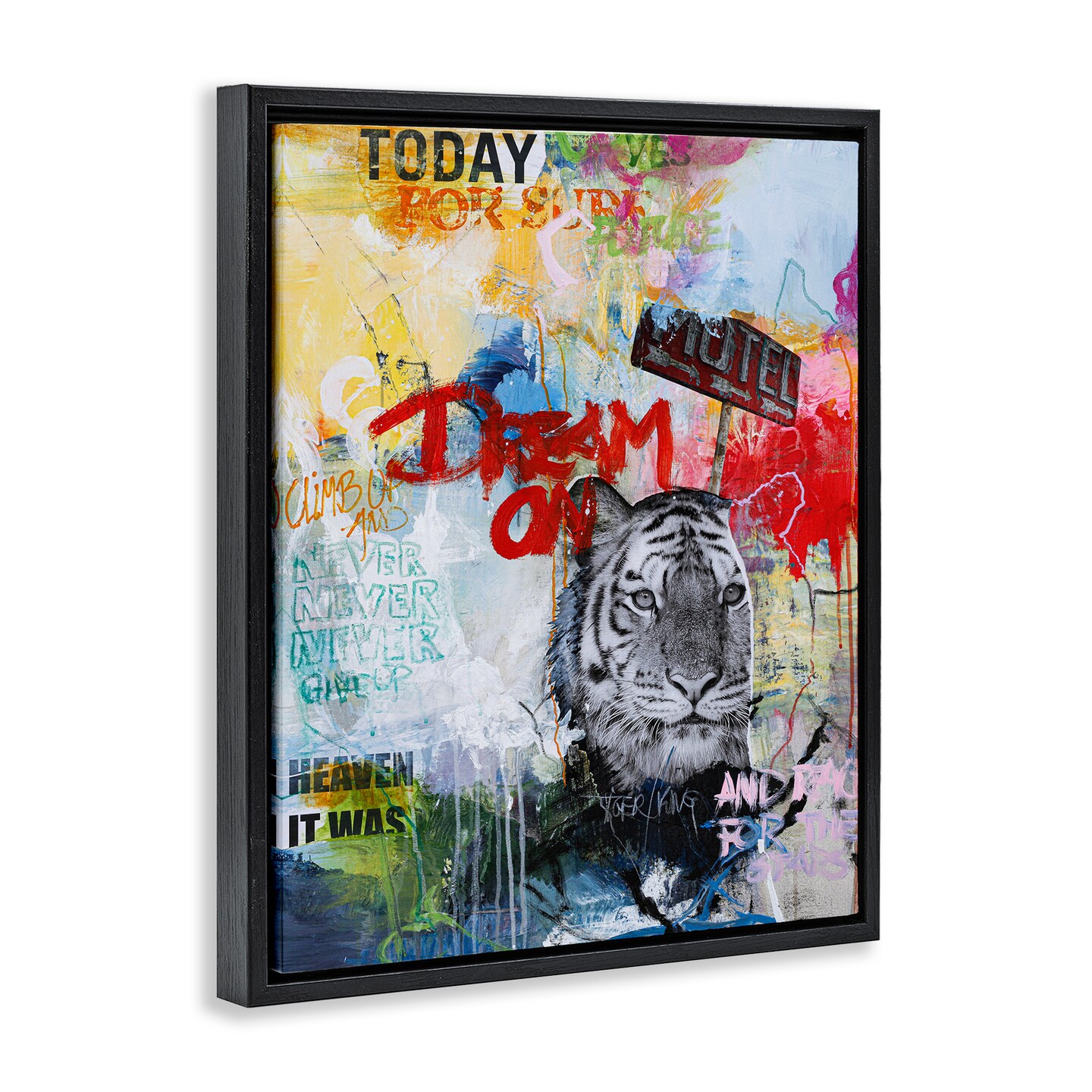 Stupell Industries Inspiring Graffiti &#x26; Tiger Floater Framed Canvas Wall Art Design by Design Fabrikken