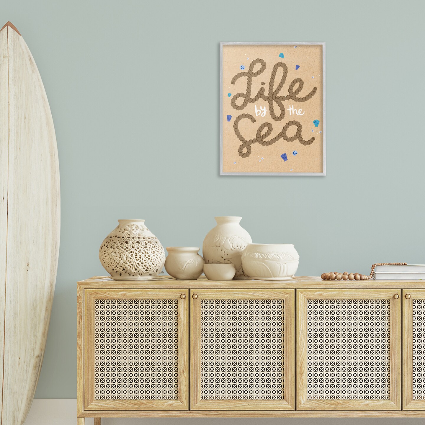 Stupell Industries Life By Sea Nautical Rope Framed Giclee Wall Art Design by Deborah Curiel