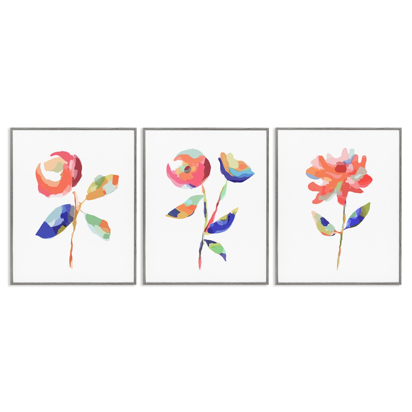 Stupell Industries Brushed Freeflow Flower 3pc Framed Giclee Wall Art Set Design by Lisa Nohren