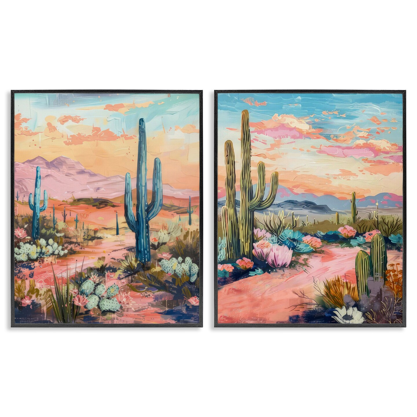 Stupell Industries Cactus Paths & Sunset 2pc Framed Giclee Wall Art Set Design by LSR Design Studio