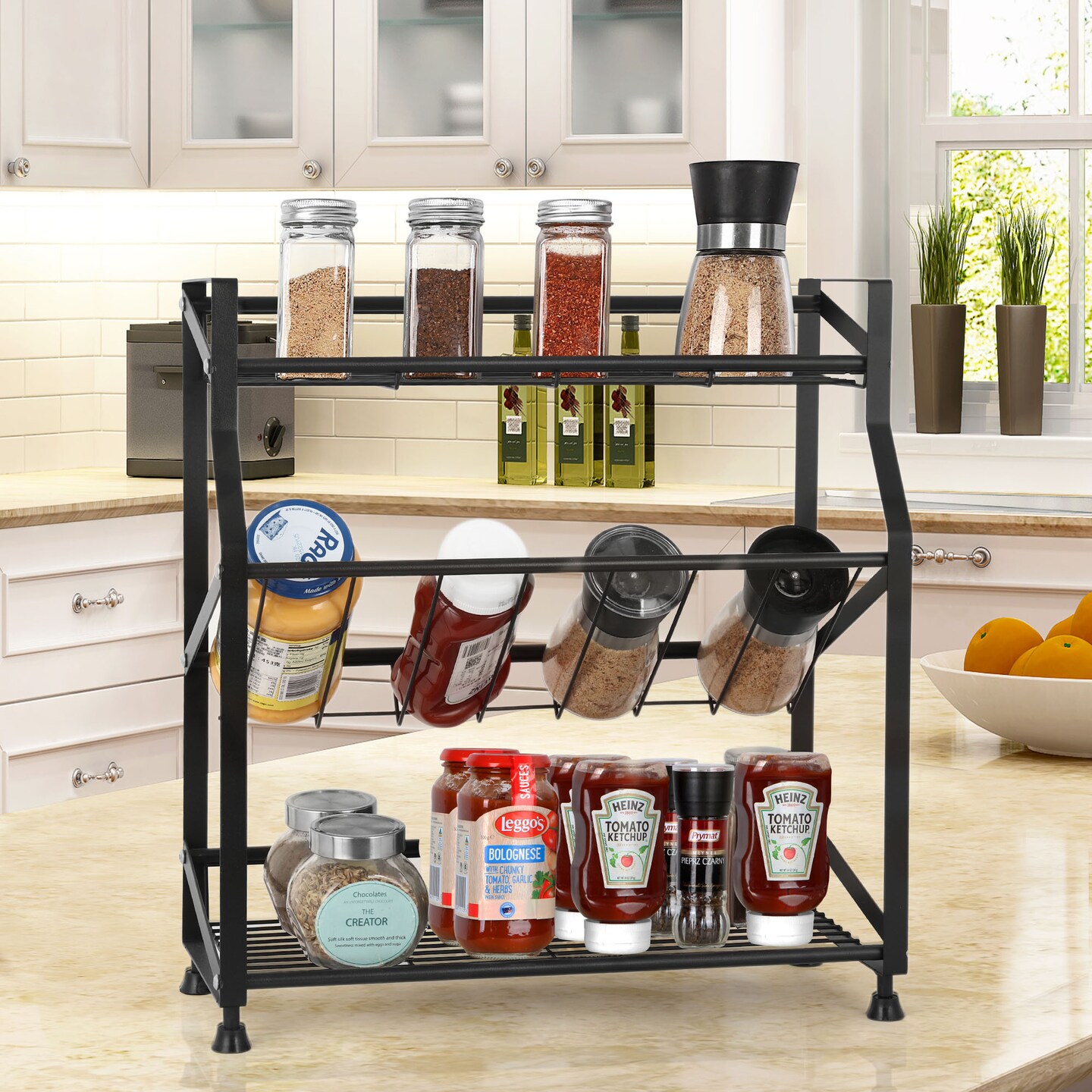 3-Tier Spice Rack Countertop Seasoning Bottle Organizer for Kitchen Cabinet