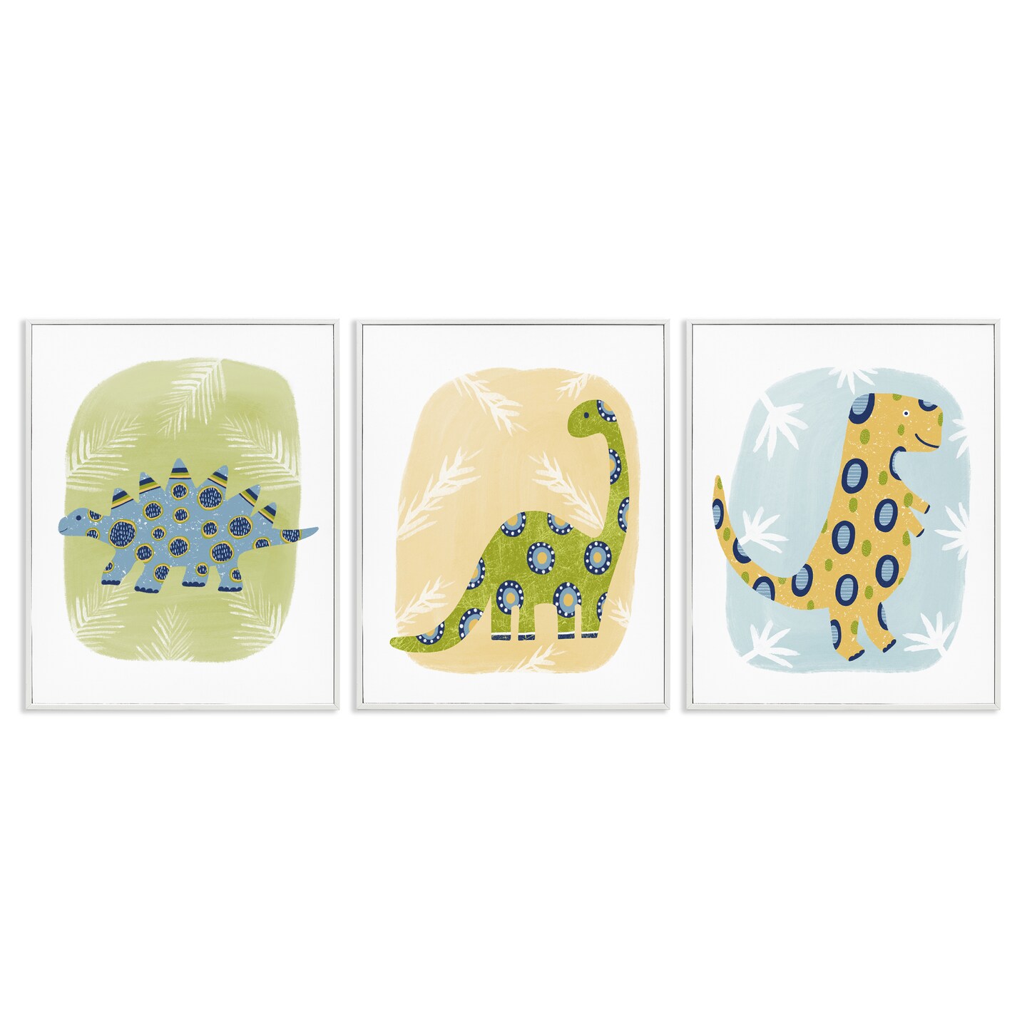 Stupell Industries Three Patterned Dinosaurs 3pc Framed Giclee Wall Art Set Design by Lisa Nohren