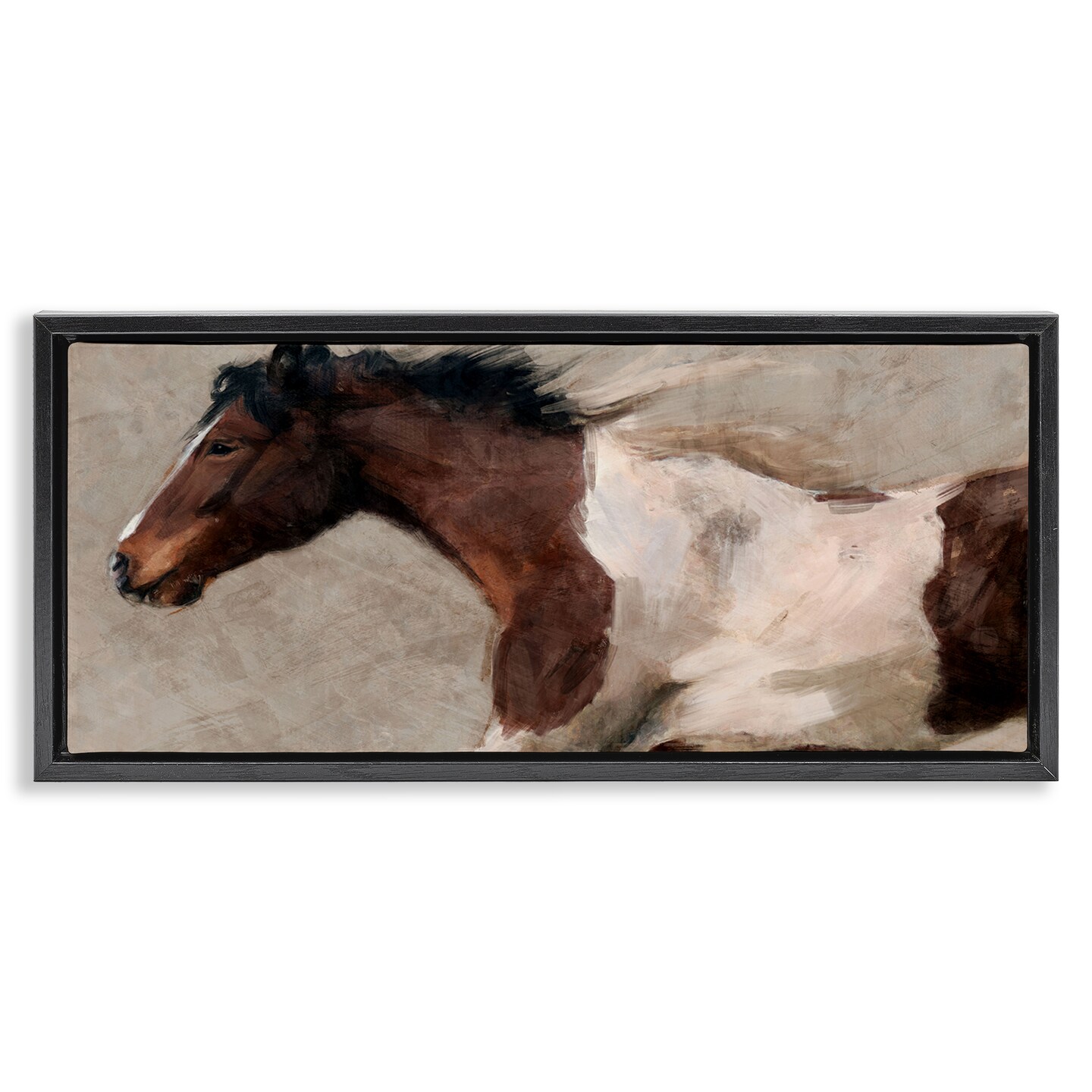 Stupell Industries Dashing Brown Horse Floater Framed Canvas Wall Art Design by Nina Blue