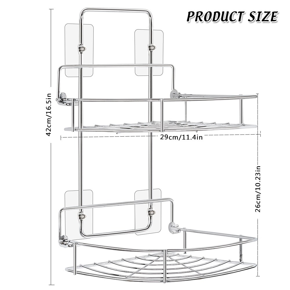 Bathroom Corner Two-Level Wall-Mounted Storage Shelf, Stainless Steel Without Drilling