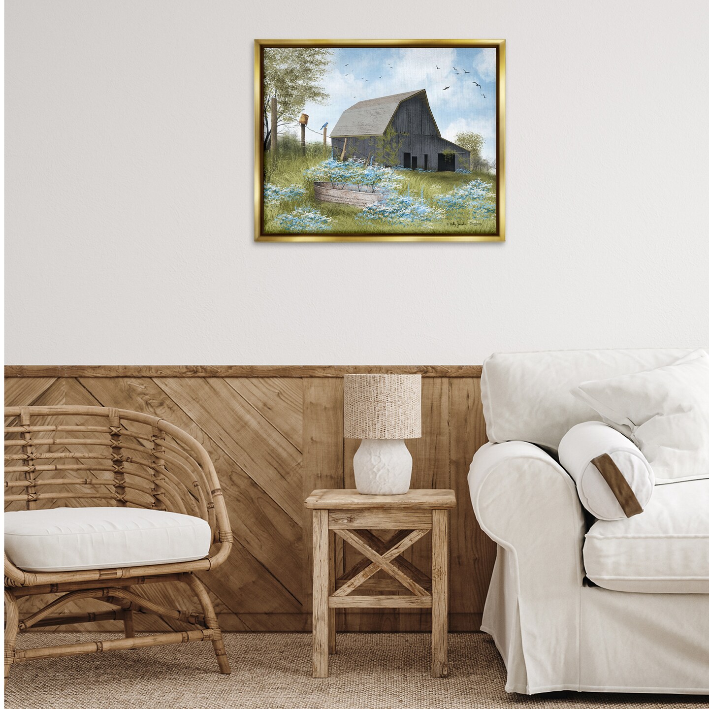 Stupell Industries Blue Floral Country Garden Floater Framed Canvas Wall Art Design by Billy Jacobs