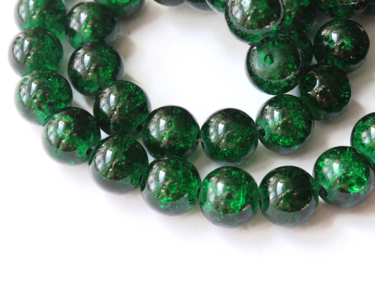 10mm Green Crackle Glass Round Beads