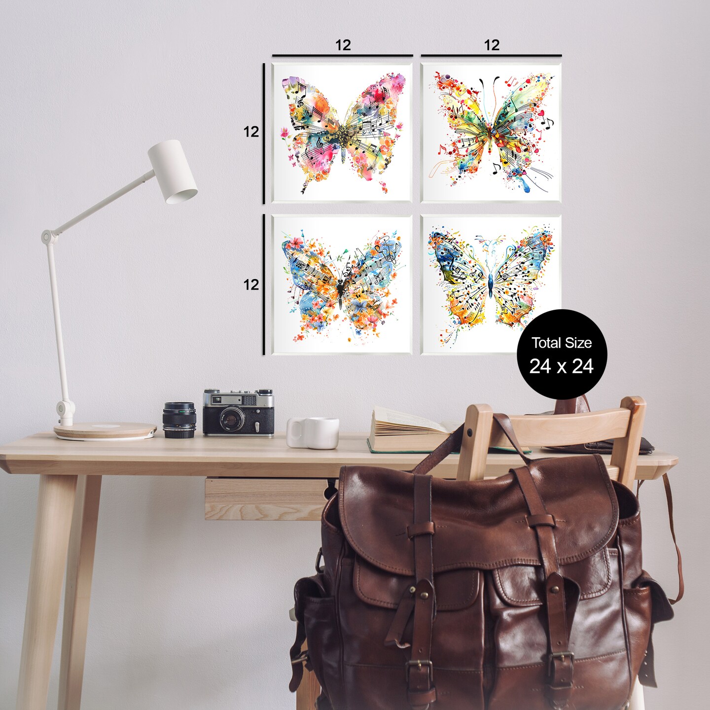 Stupell Industries Butterflies with Music Notes 4pc Wall Plaque Art Set Design by LSR Design Studio