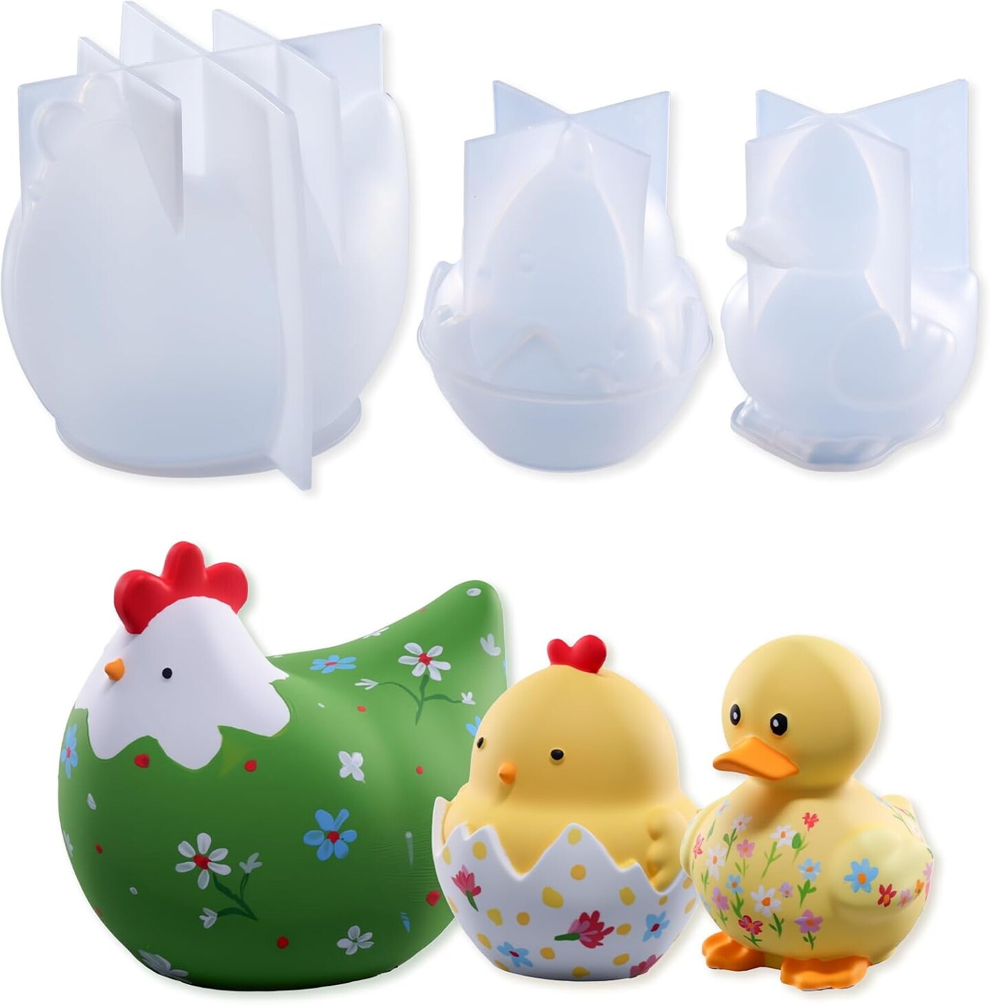 LET’S Resin 3pcs Animal Resin Molds, Large 3D Chick & Duck Resin Molds Silicone, Flexible Effortless Demoldable Epoxy Molds for Resin Casting, Soap, Candle, Flowers Preservation