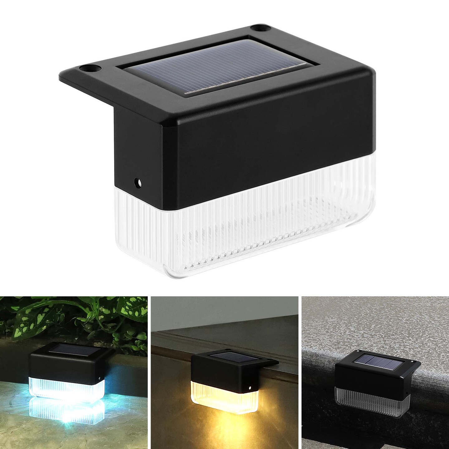 8pcs Solar Deck Lights Step Light Outdoor Pathway Fence Light 2 Lighting Modes