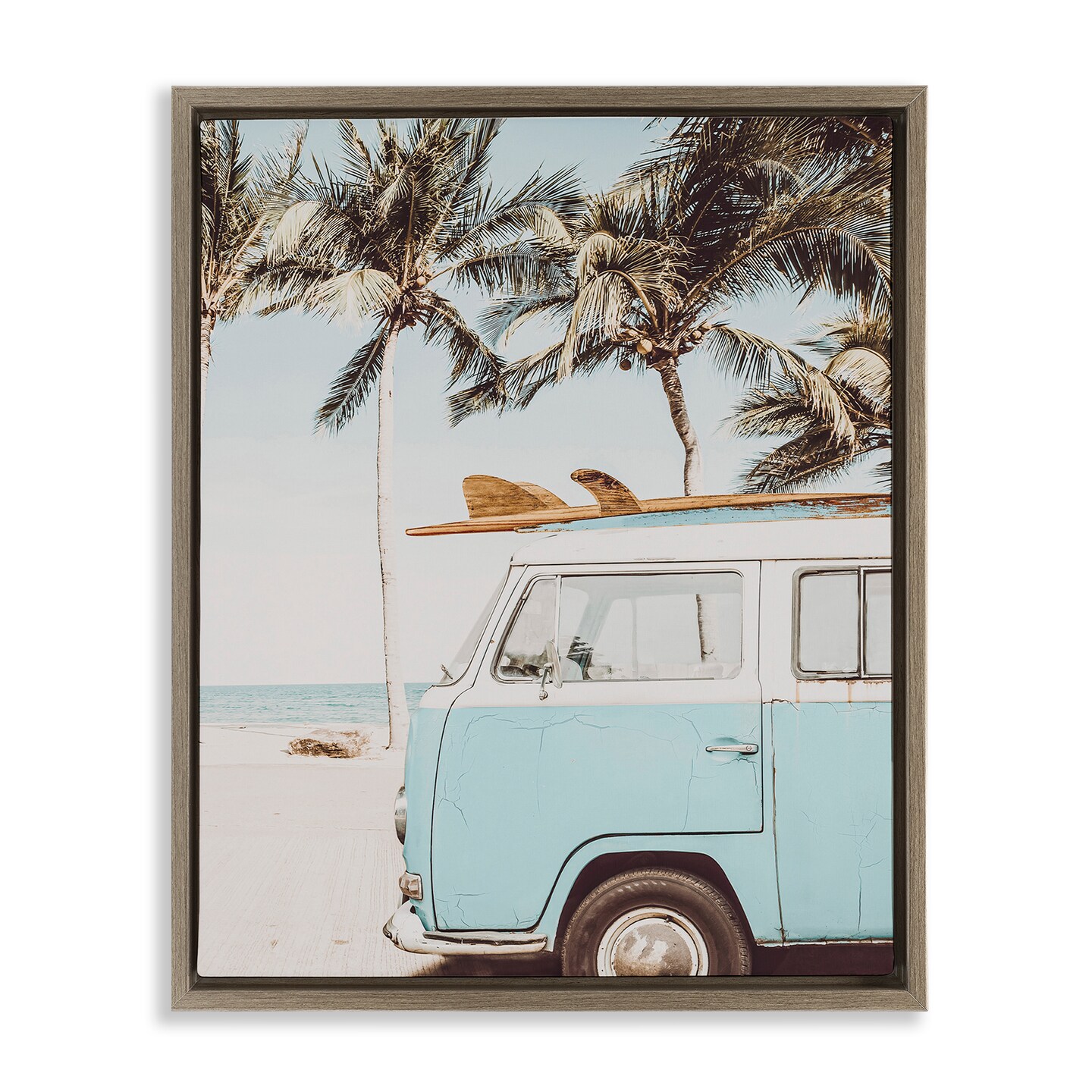 Stupell Industries Retro Surfboard &#x26; Van Floater Framed Canvas Wall Art Design by LSR Design Studio