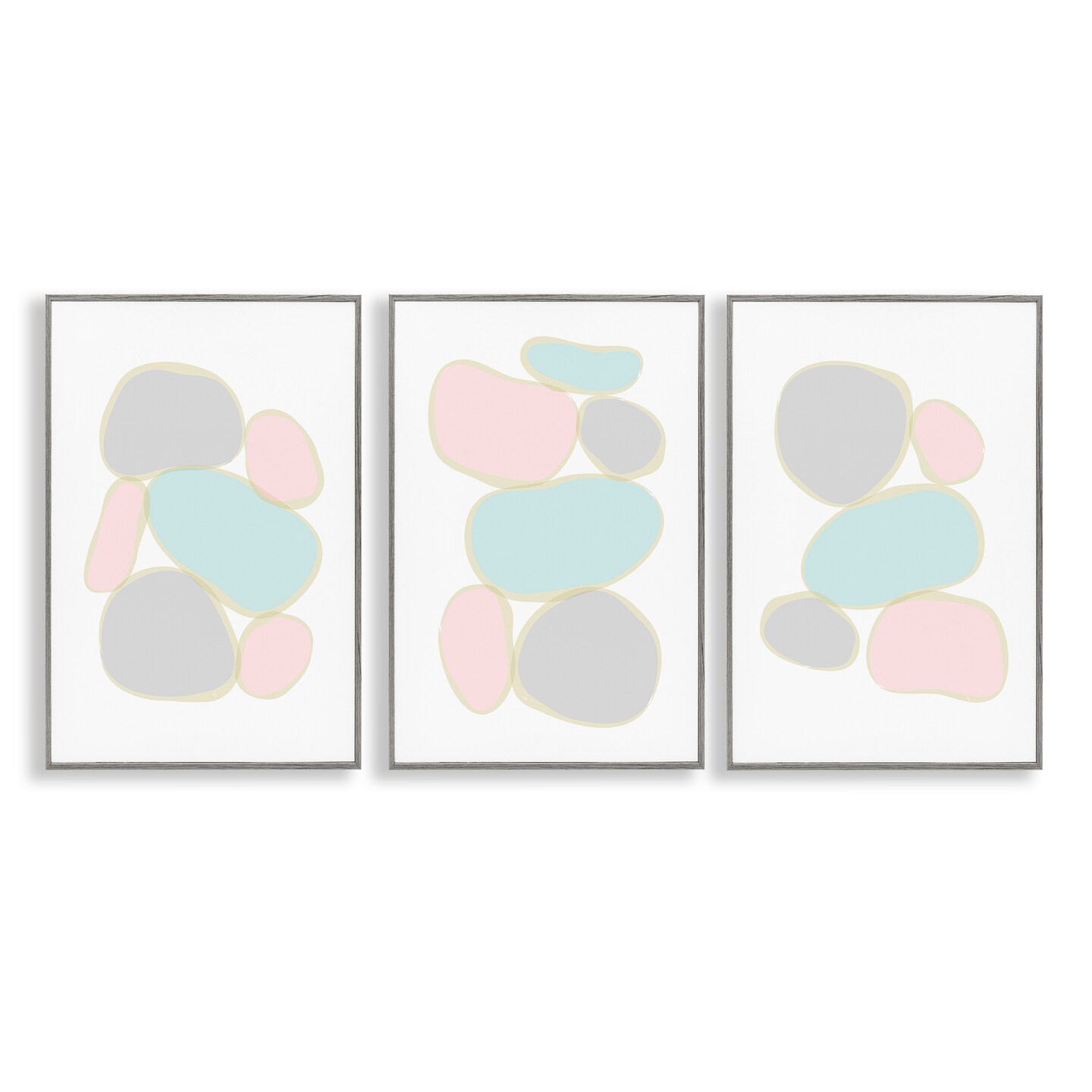 Stupell Industries Pastel Stones on White 3pc Framed Giclee Wall Art Set Design by Martina Pavlova