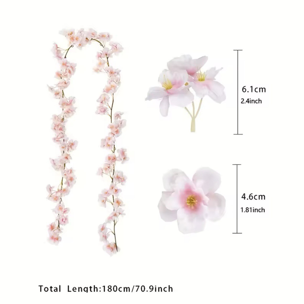 11.8 ft Artificial Cherry Blossom Vines Fake Spring Flowers Hanging Silk Sakura Flower Garland for Wedding Party Decor, Pink